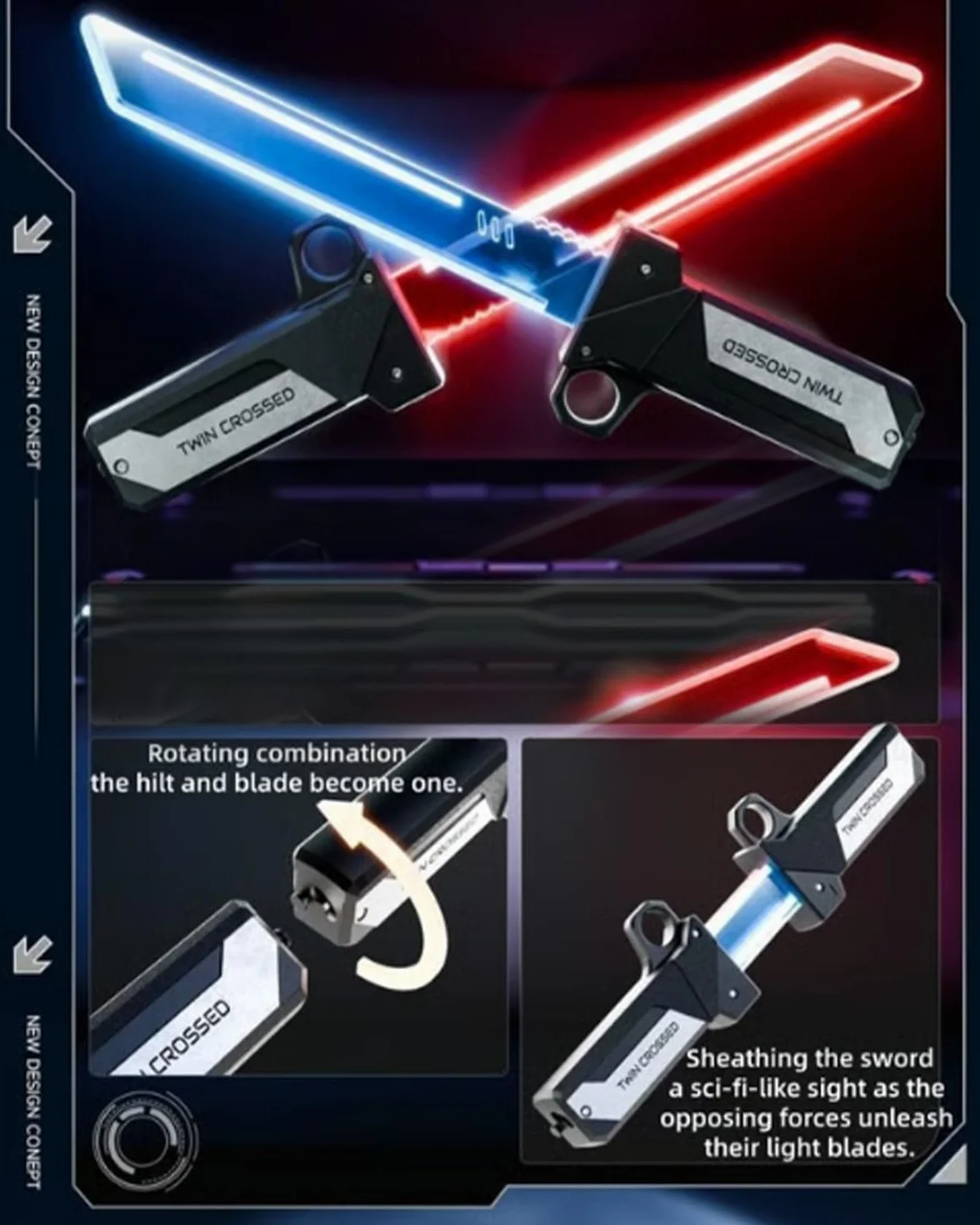 Dwukolorowy miecz świetlny LED 2 w 1, odwracalny, metaliczny rekwizyt do cosplay, oświetlenie imprezowe (1 zestaw)