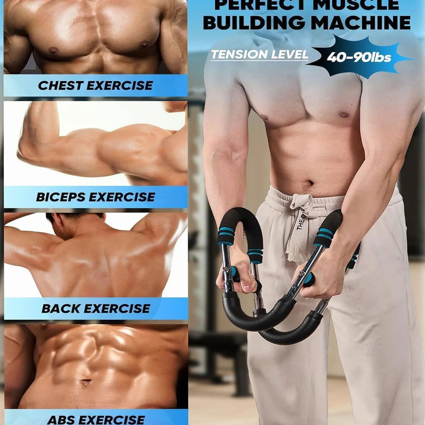 Saker Twister Arm Trainer, 18-45 kg, regulowany sprzęt do treningu klatki piersiowej, przenośny drążek Power Twister, zdejmowany opór sprężyny, do domowego fitnessu w dowolnym miejscu