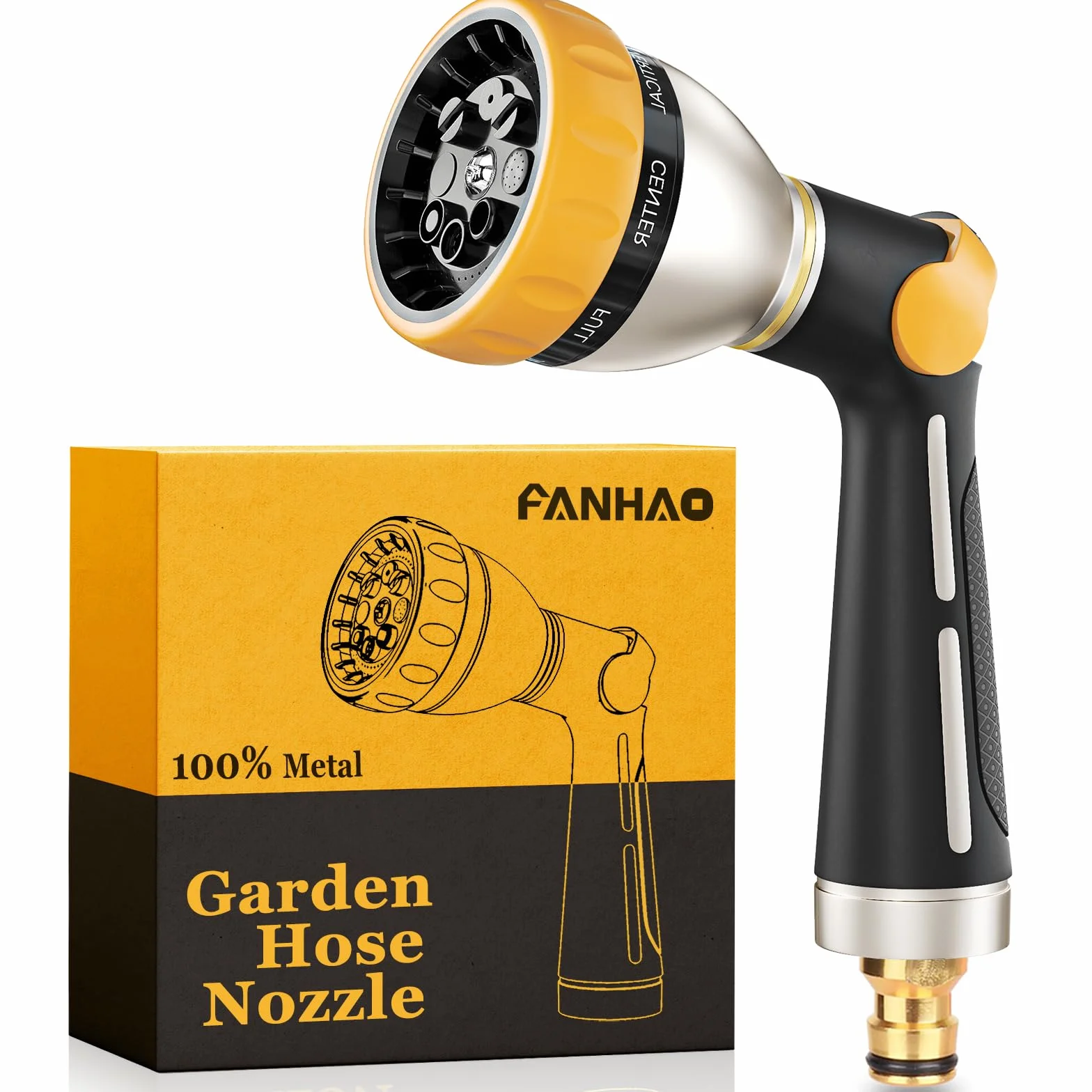 FANHAO Pistolet natryskowy do rur wężowych, 100% wytrzymały metalowy pistolet natryskowy ze sterowaniem kciukiem, dysza węża wysokociśnieniowego z 8 regulowanymi wzorami natryskowymi
