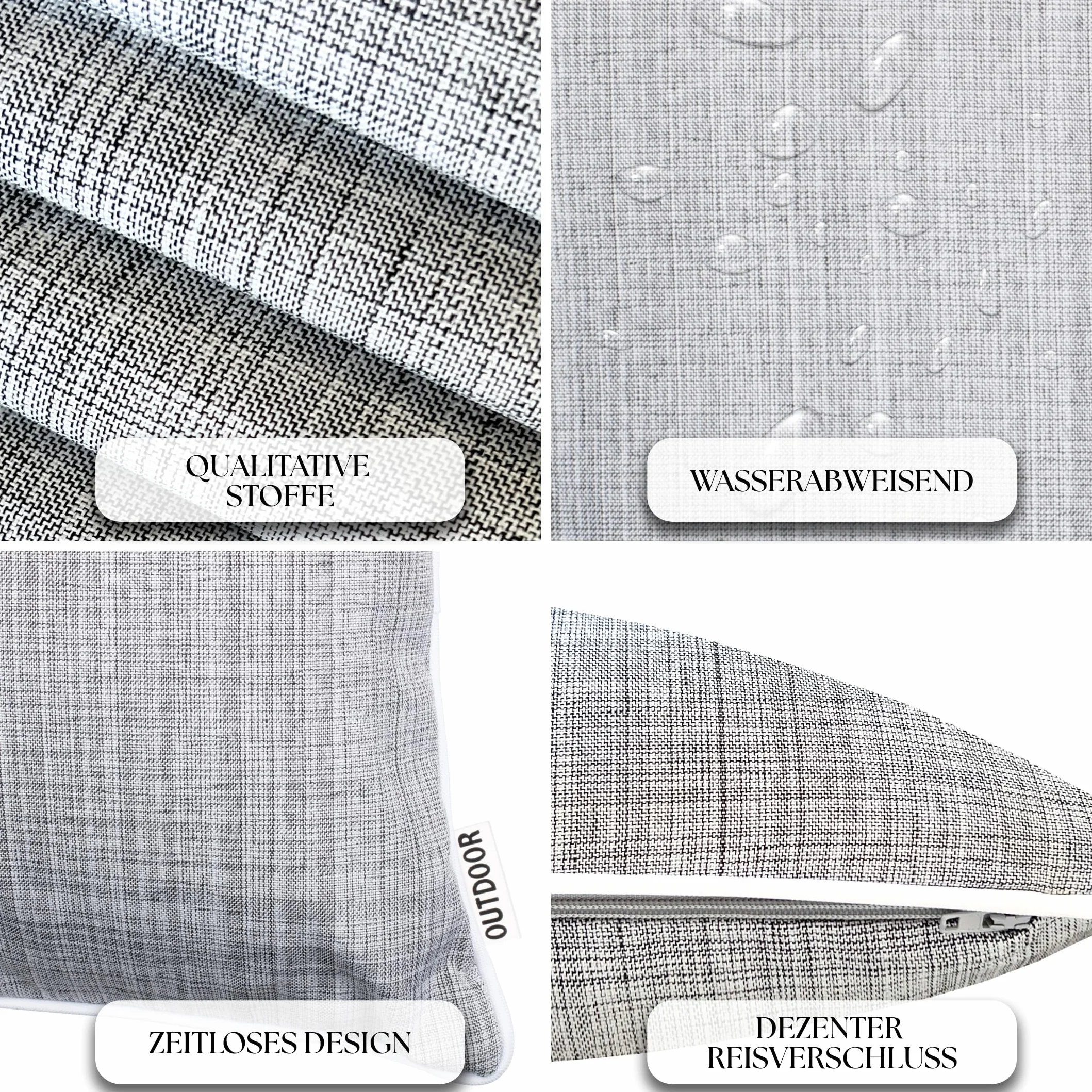 Brandsseller Outdoor ogrodowa poduszka dekoracyjna z lamówką – wygląd lnu, uniwersalna, odporna na zabrudzenia i działanie wody z zamkiem błyskawicznym – 45 x 45 cm – 4-częściowy zestaw ekonomiczny – jasnoszara