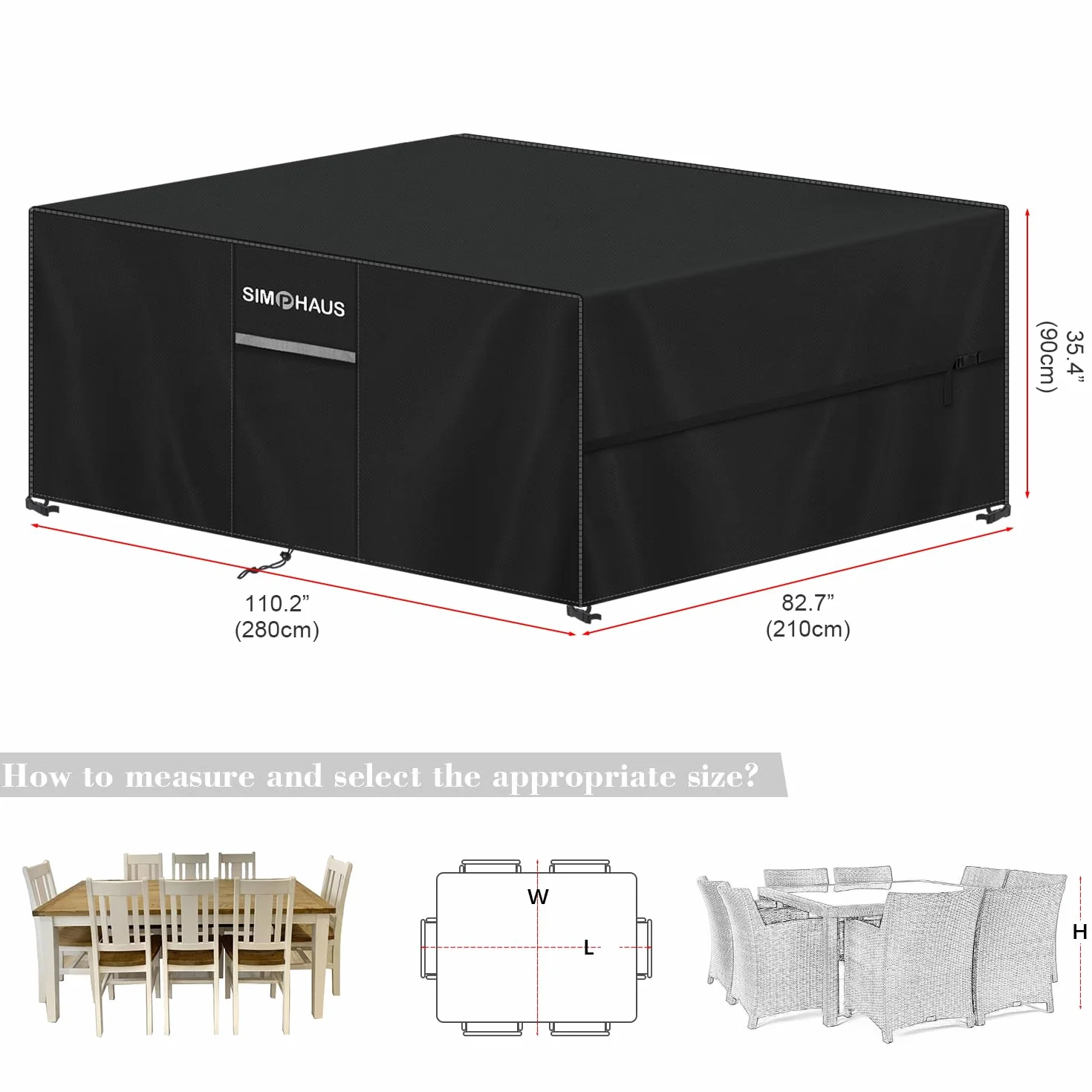 Duże pokrowce na meble ogrodowe 280 x 210 x 90 cm, pokrowiec na meble ogrodowe, wodoodporny pokrowiec na stół ogrodowy z paskami i otworem wentylacyjnym, pokrowiec na sofę ogrodową, anty-UV