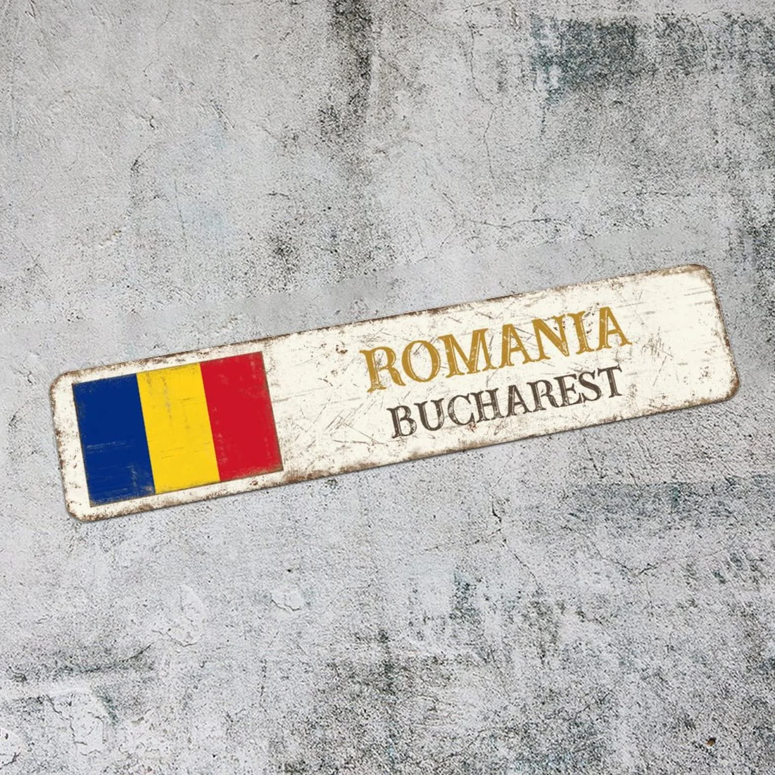 Rumunia retro metalowa tablica blaszana znak miasto Bukareszt metalowe znaki wiszące nowość znaki dom wiejski dekoracja kraj pamiątka znak flaga narodowa jakość metalowy znak na ganek na zewnątrz 7,6 cm x 30,5 cm