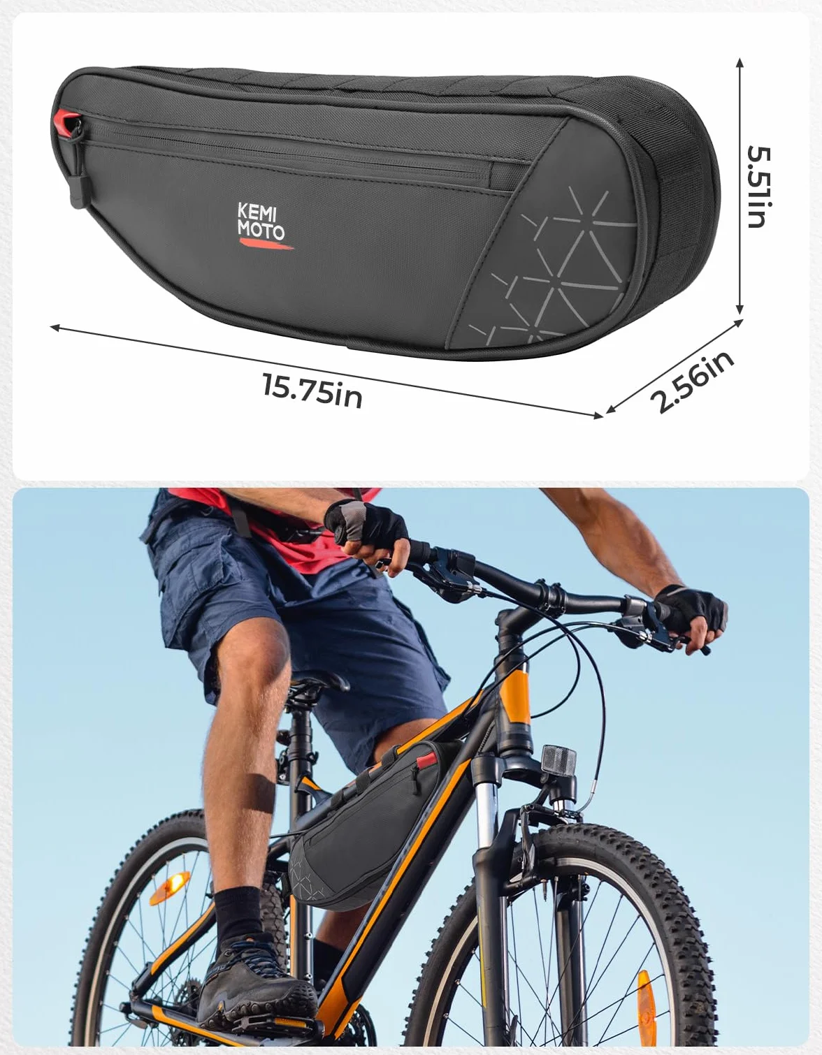 KEMIMOTO Torba na ramę rowerową 3,5 l wodoodporna odblaskowa czarna