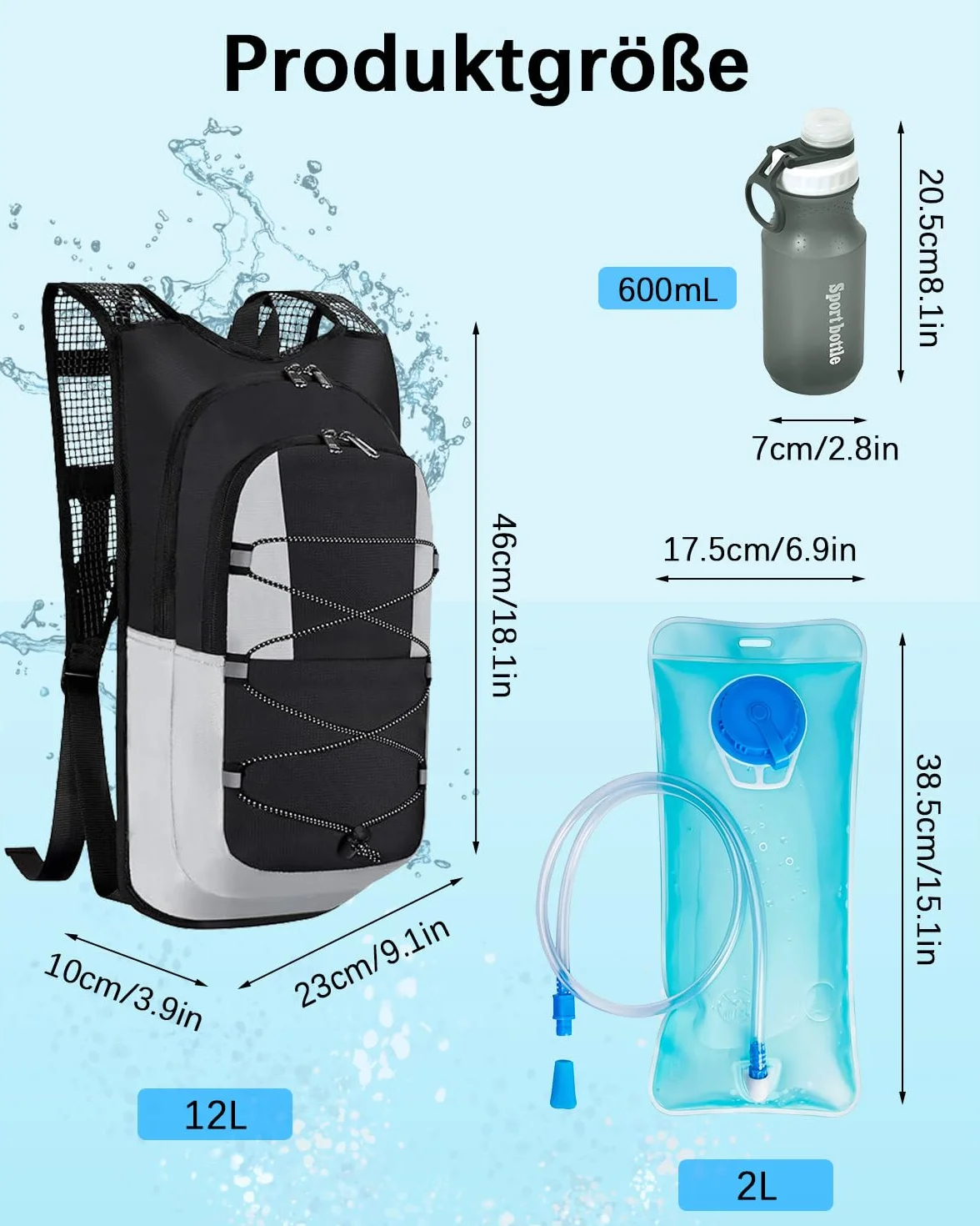 KazaigouPlecak do picia 12 l – rowerowy i narciarski z bukłakiem 2 l i butelką 600 ml, idealny do jazdy na rowerze górskim, bieganiu i jazdy na nartach, regulowany