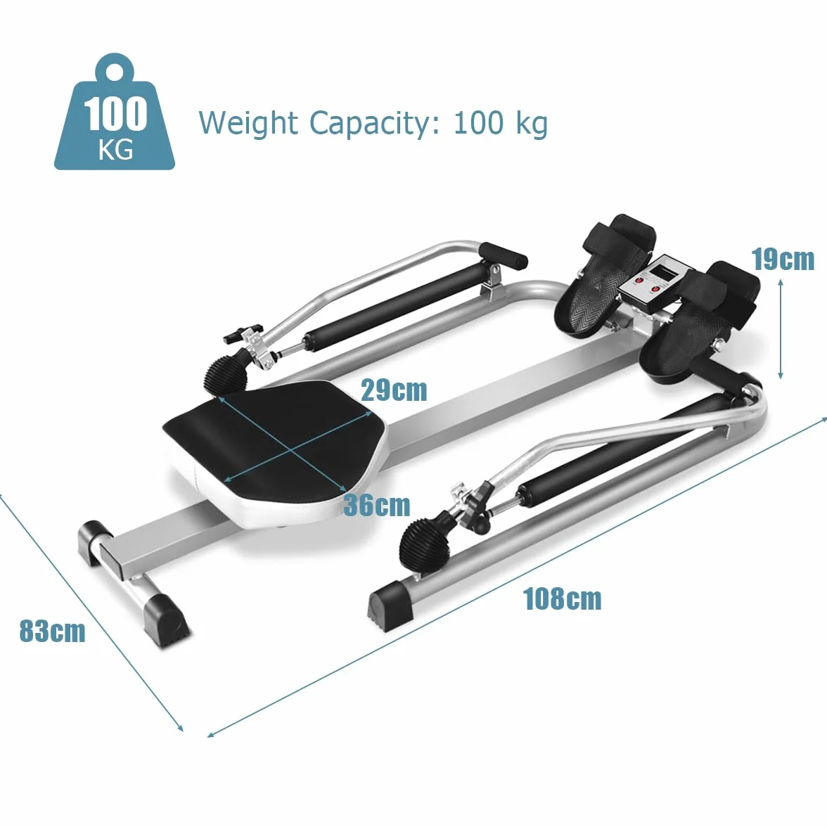 KOMFOTTEU Składana hydrauliczna maszyna do wioślarstwa do domu z regulowaną wytrzymałością do 50 kg narzędzie do siłowni fitness z wyświetlaczem LCD, pojemność do 100 kg