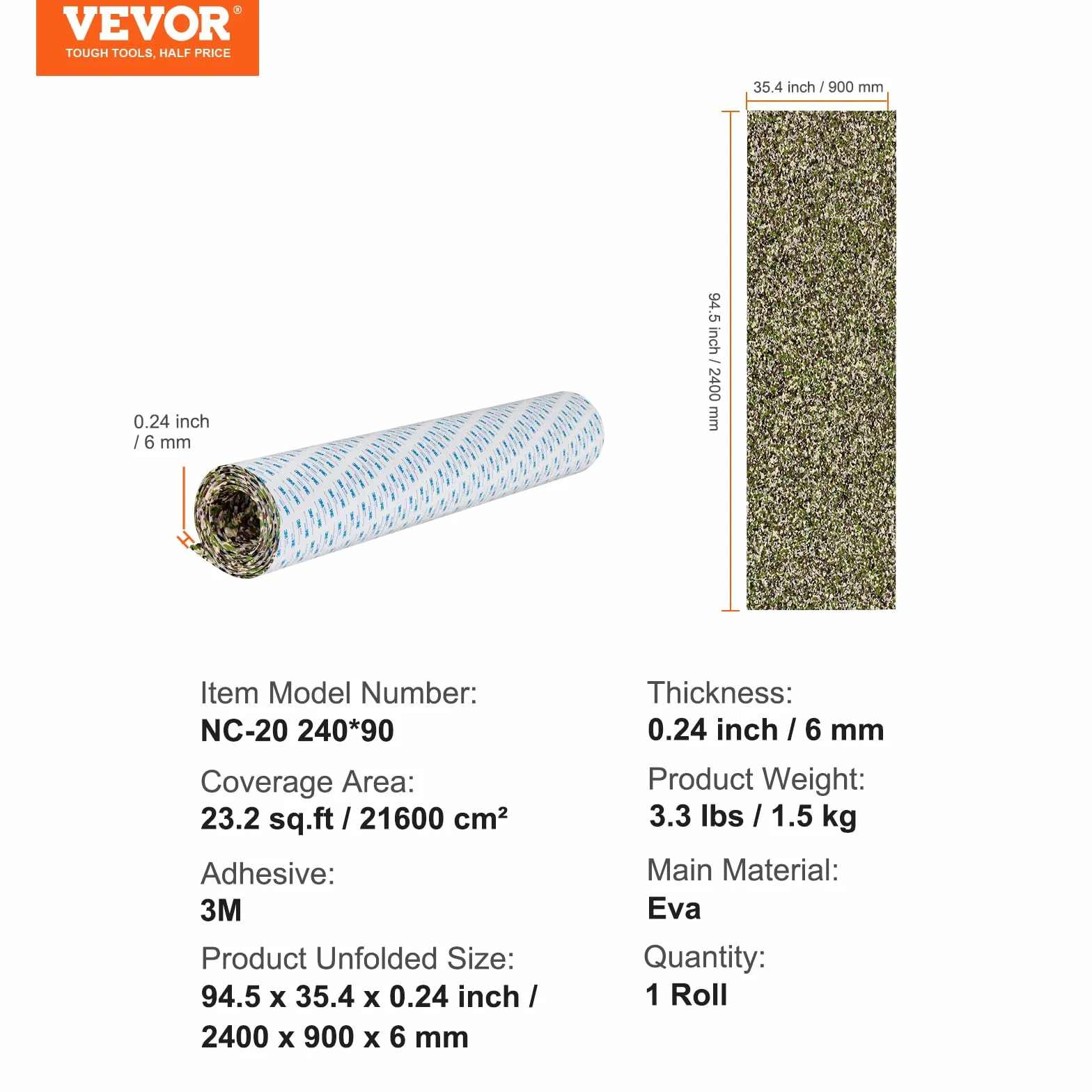VEVOR Podłogi łodzi, deska do łodzi z pianki EVA 240 cm x 90 cm, antypoślizgowa samoprzylepna podłoga, dywan morski 23,2 m2 do łodzi, jachtu, pontonu, tarasu kajakowego
