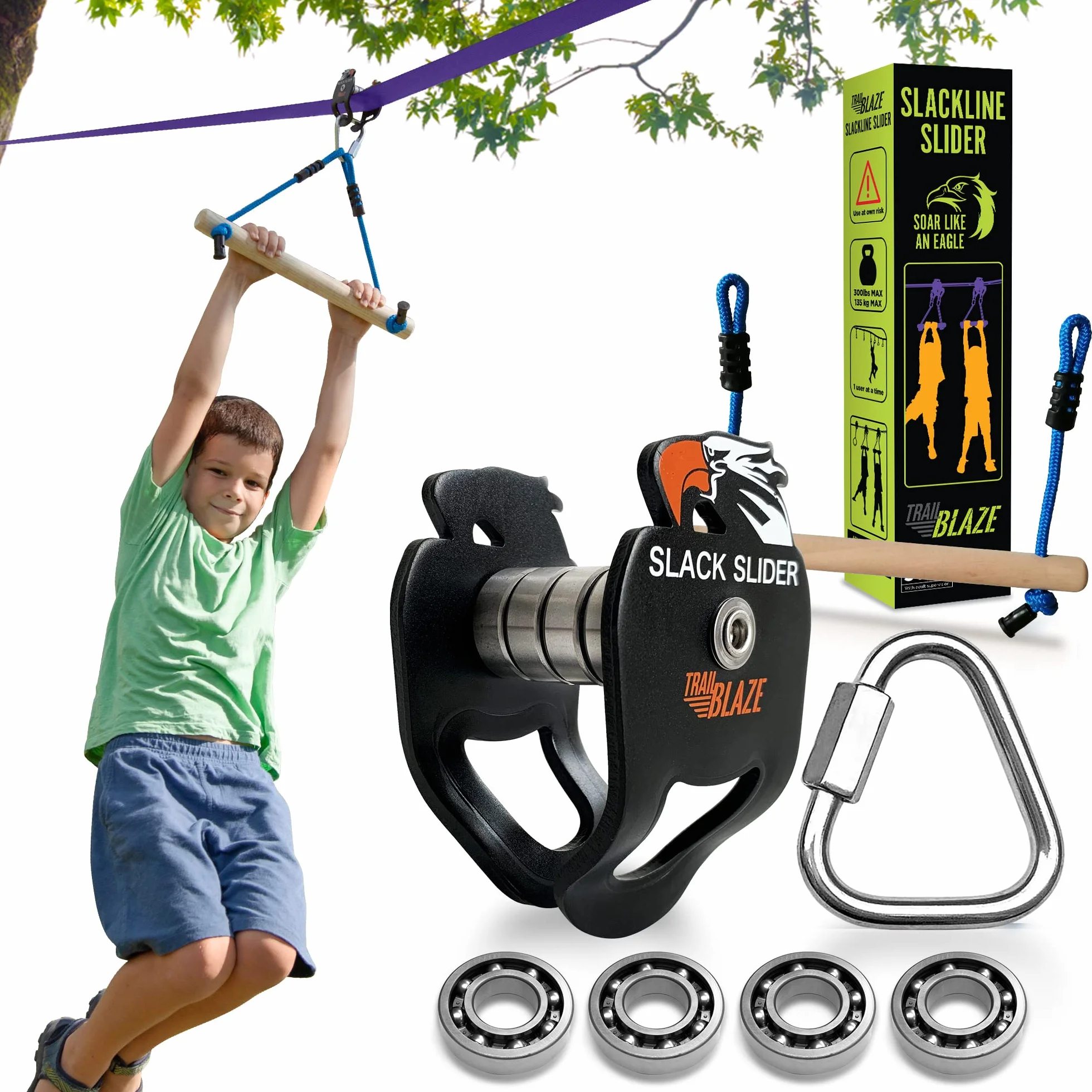 Zipline Zestaw suwaków do Slacklines, nośność 136 kg, tor przeszkód wojownika ninja
