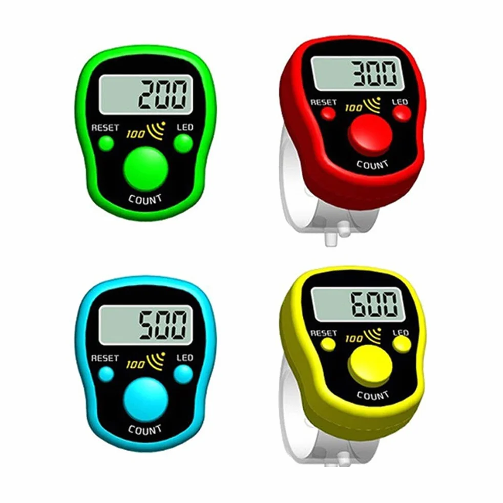 Random Color Finger Counter Digital LED Electronic Handheld Tally Counter Clicker Finger Ring Golf Digit Stitch Marker