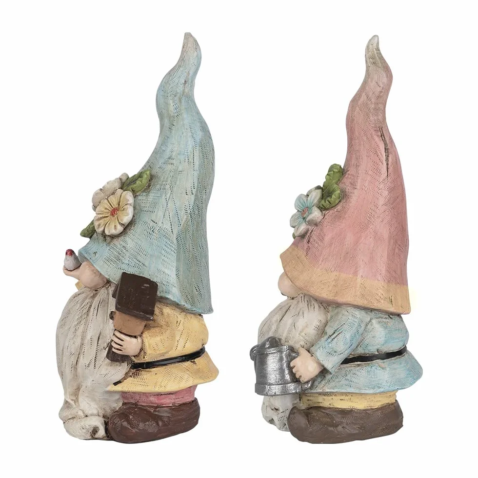Ideen mit Herz Dekoracyjne figurki skrzat, para z konewką i domkiem dla ptaków, krasnal ogrodowy, wiosenna dekoracja do domu i rabatki kwiatowej, wysokość 23 cm, szerokość 10 cm, 2 sztuki
