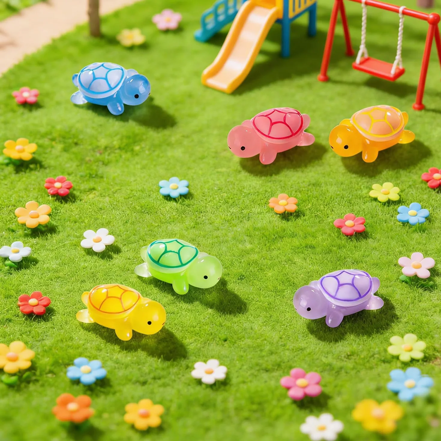 60 sztuk mini żółwi, świecące żółwie z żywicy 3,2 cm, mini świecące żółwie, miniaturowe figurki, mikro scenerie DIY, do ogrodu, akwarium, dekoracji domu