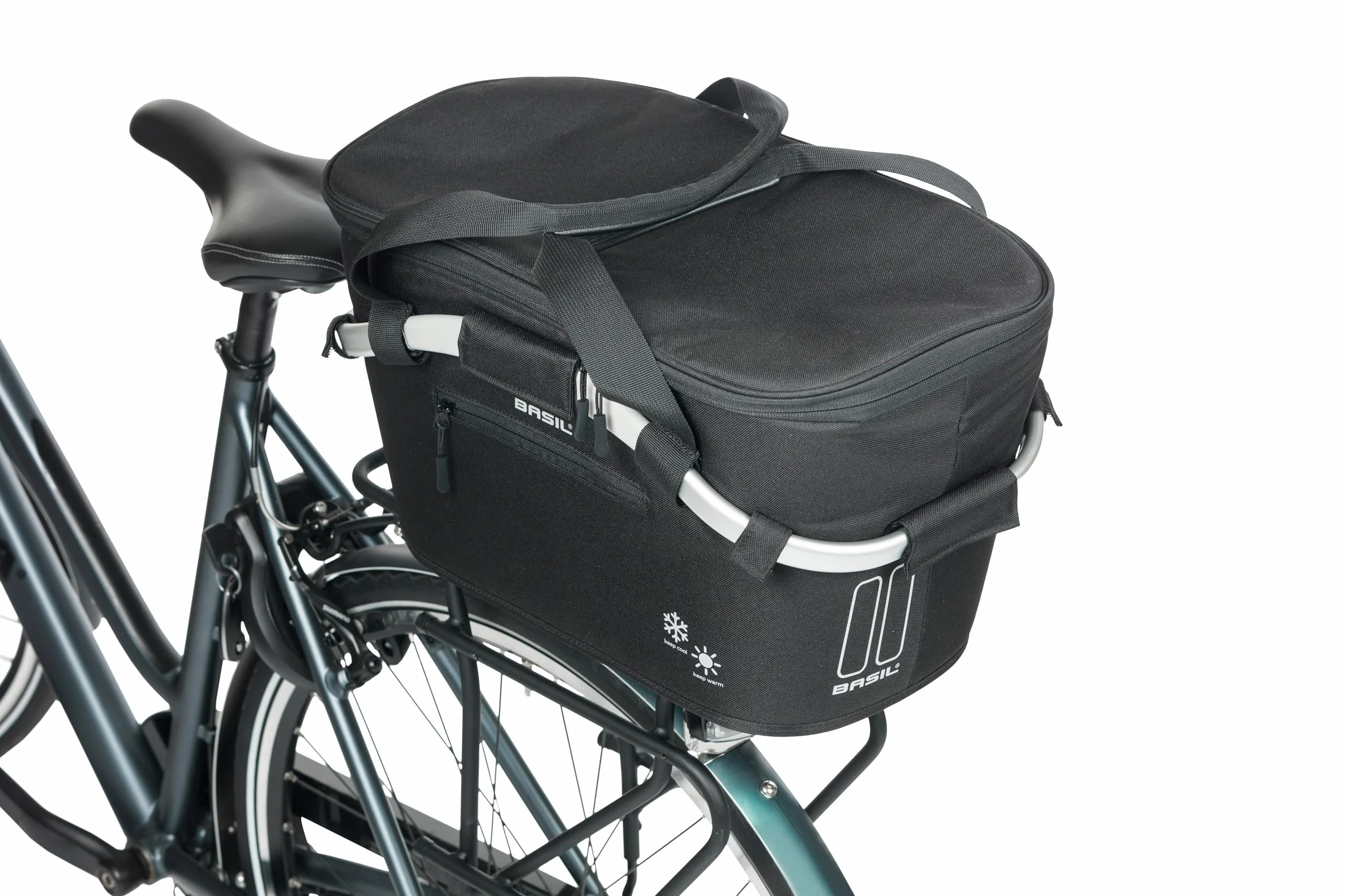 Basil Classic Carry All ISO koszyk rowerowy MIK, czarny – zamykany system MIK w zestawie, pojemność 18 litrów, izolowany i odporny na warunki atmosferyczne, idealny do zakupów i transportu żywności