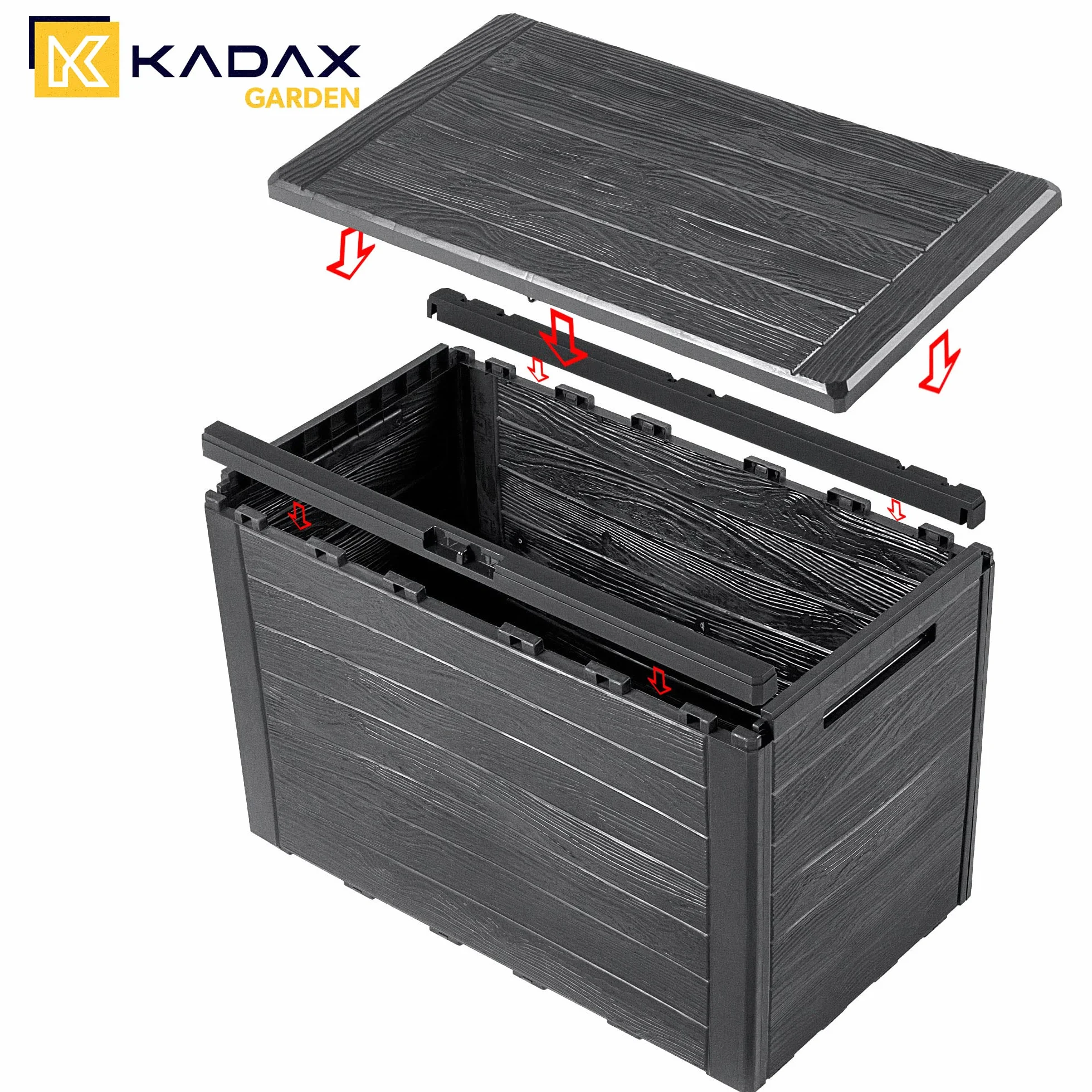 KADAX Skrzynia ogrodowa 190 l, antracyt, na poduszki, zabawki i podkładki na siedziska, do ogrodu i na taras