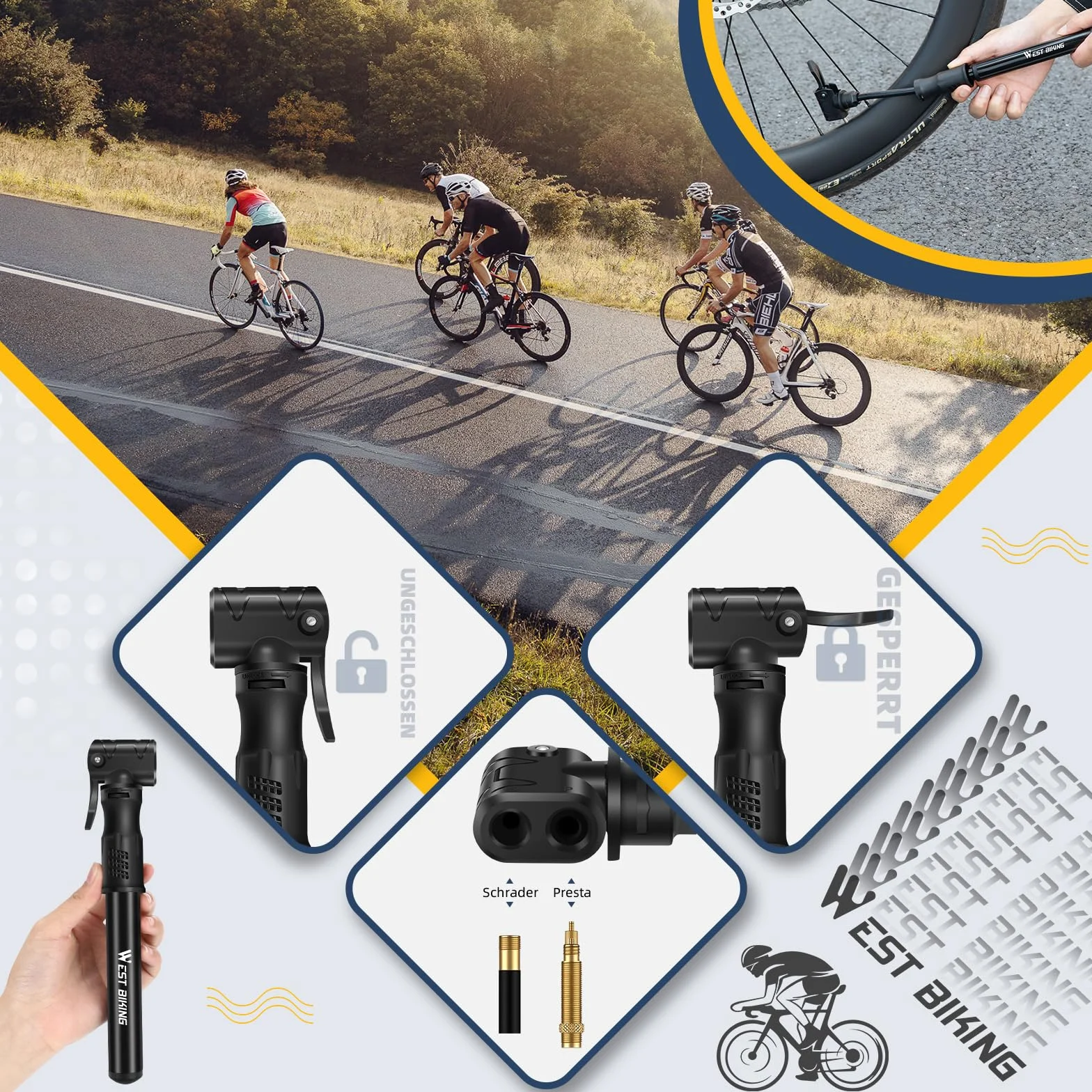 Mini pompka rowerowa Presta Schrader ręczna przenośna zestaw naprawczy szybka do opon rowerów miejskich górskich