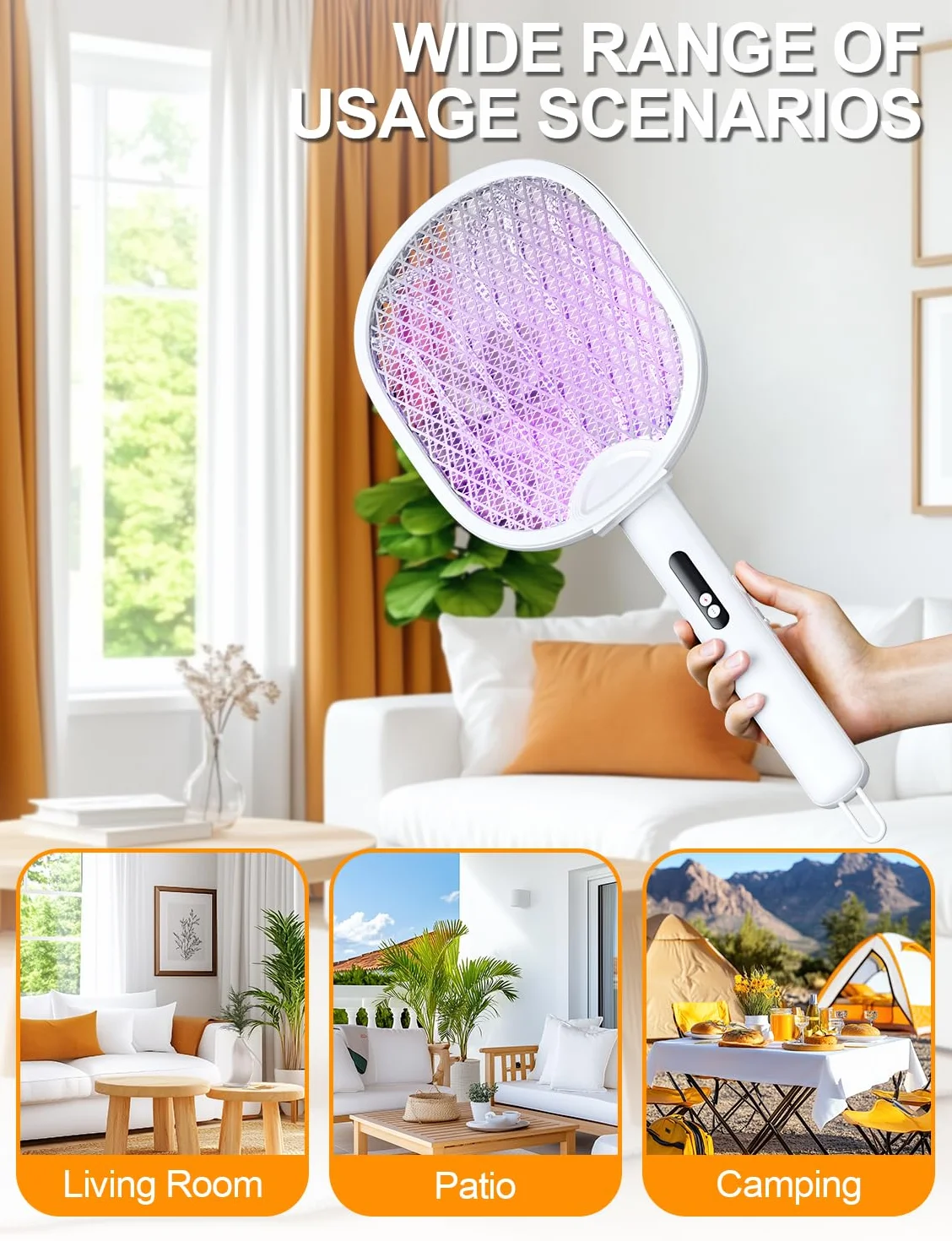 WOCVRYY Elektryczna packa na muchy Extra Strong 4000V 1800mAh 3 w 1 Akumulator Elektryczna packa na komary z ładowarką USB Type-C Składana lampka LED na komary, muchy, osy, ćmy