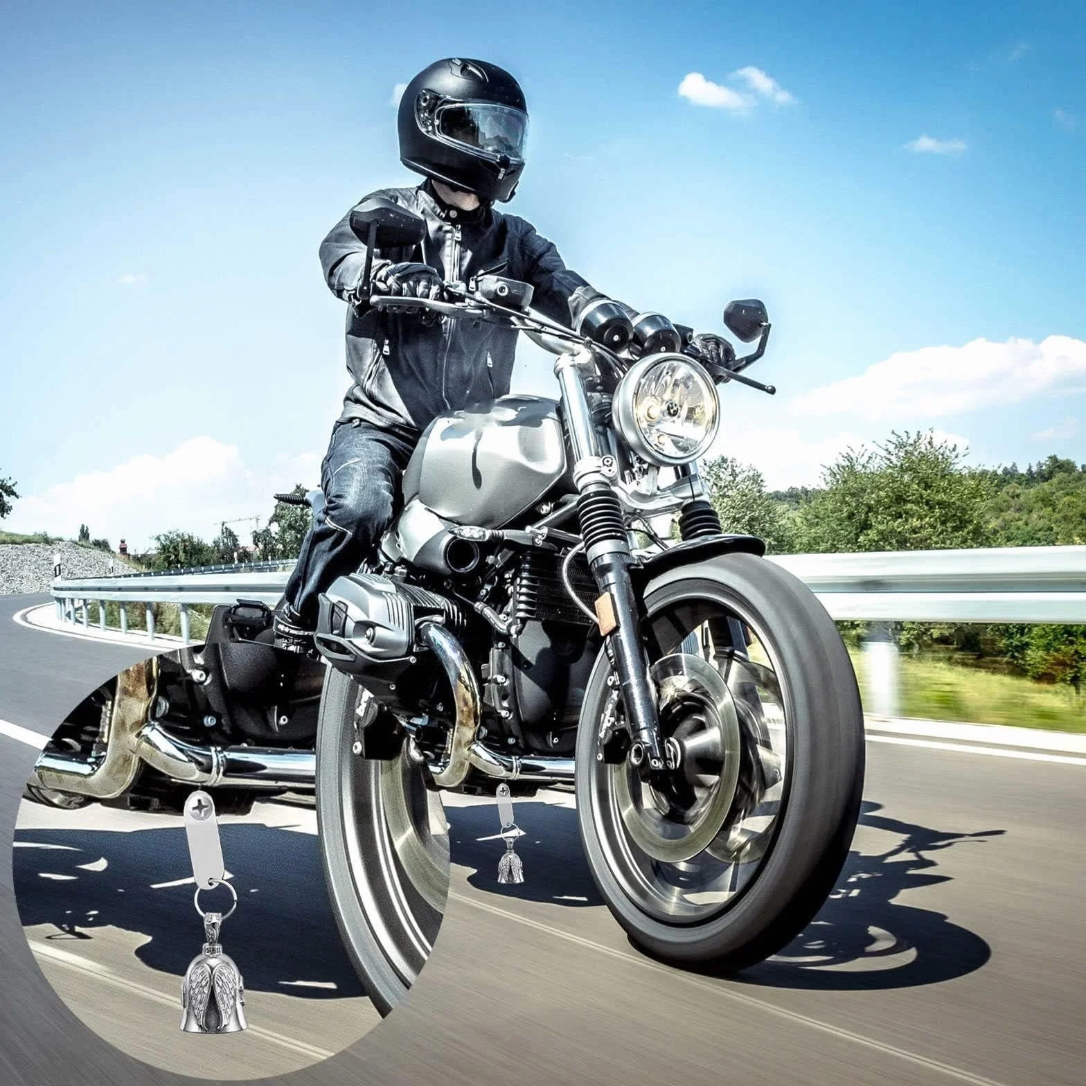 Dzwonek Strażnik Motorrad Glöckchen Amulet ze Stali Szlachetnej Zawieszka Motocykl Chrom Srebrny