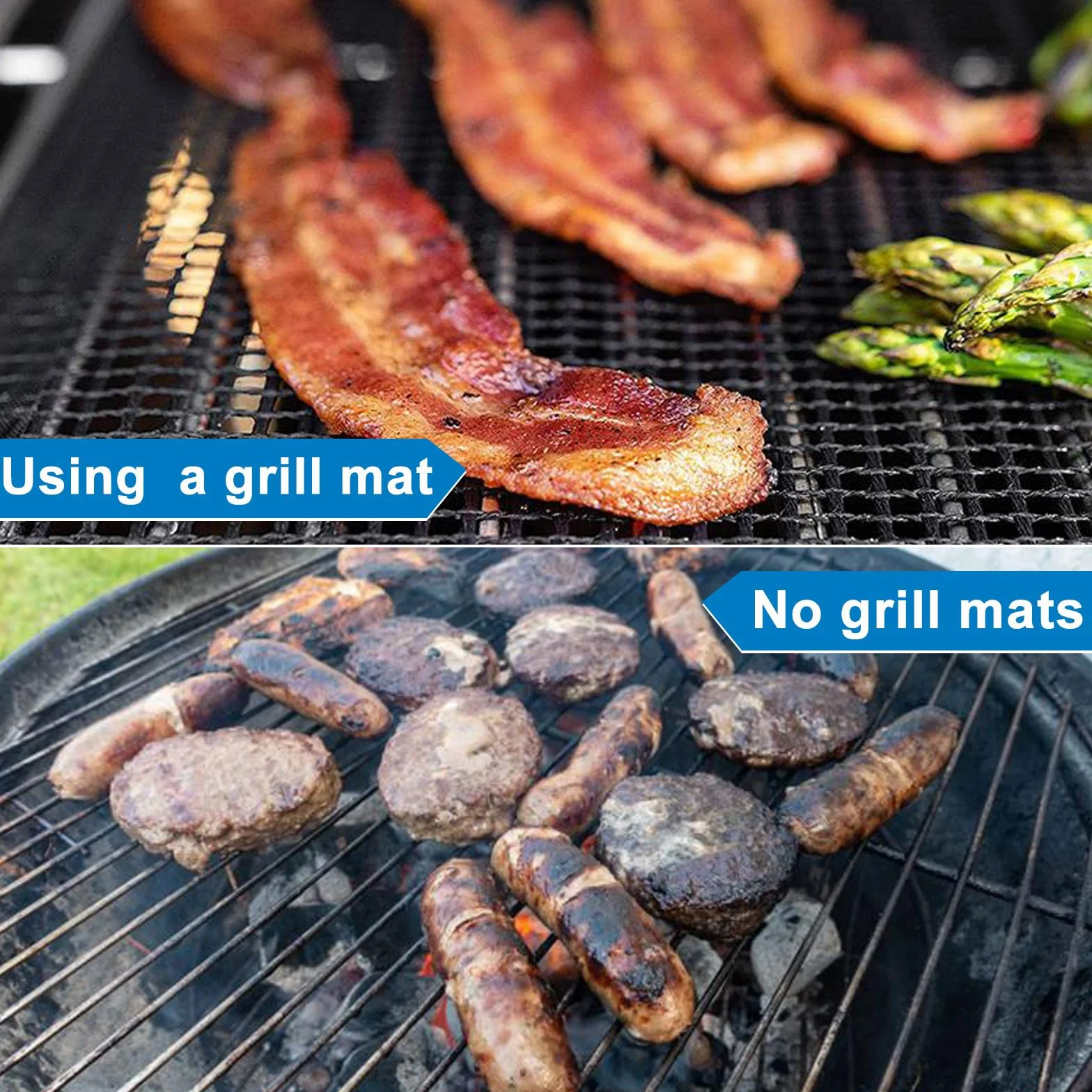 GWHOLE Zestaw 4 mat do grilla BBQ, nieprzywierające siatki do grillowania wielokrotnego użytku do grilla gazowego, węglowego i elektrycznego oraz piekarnika, odporne na wysoką temperaturę, arkusze do