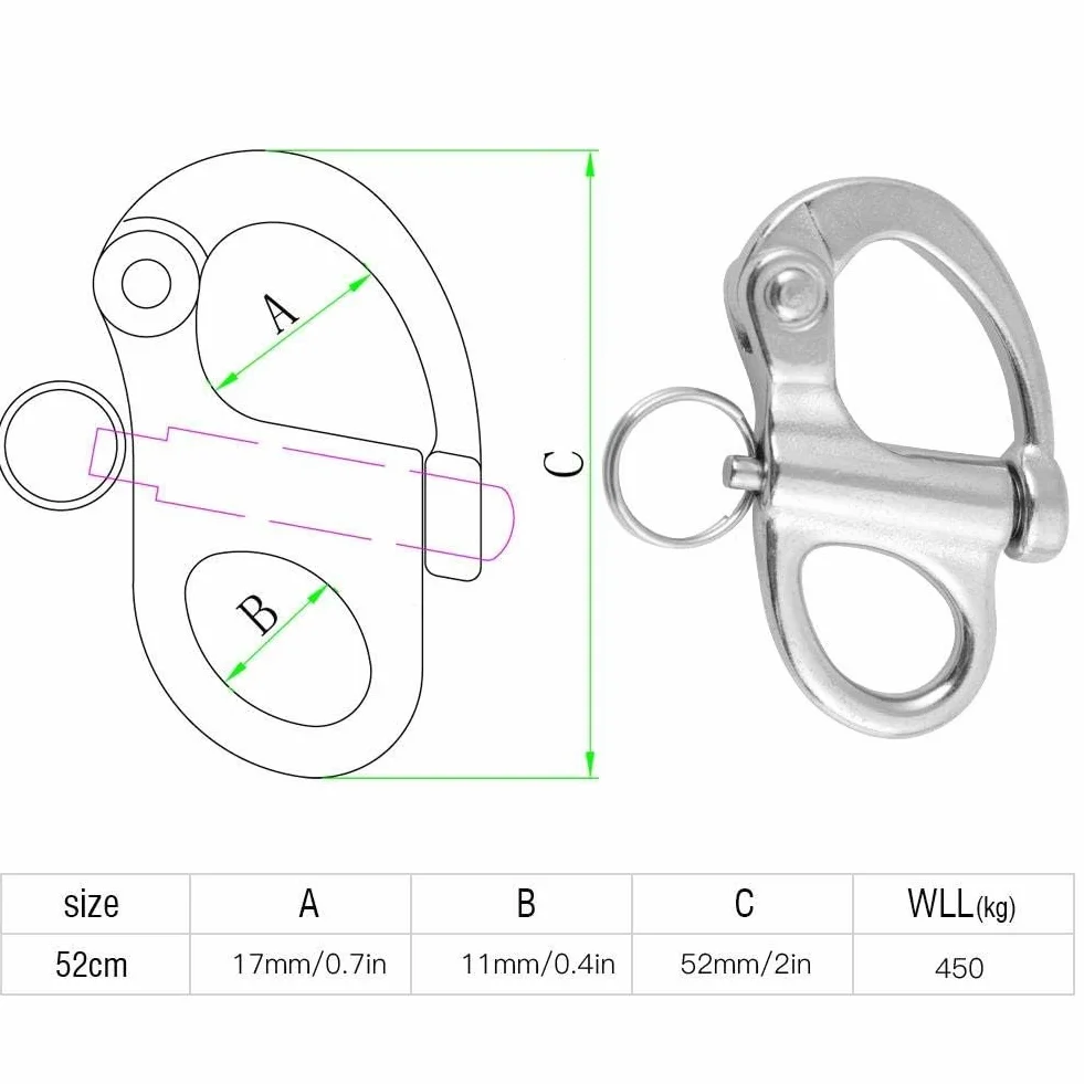Alomejor Snap Shackle ze stali nierdzewnej szybkie uwalnianie jachtu 12x52 mm