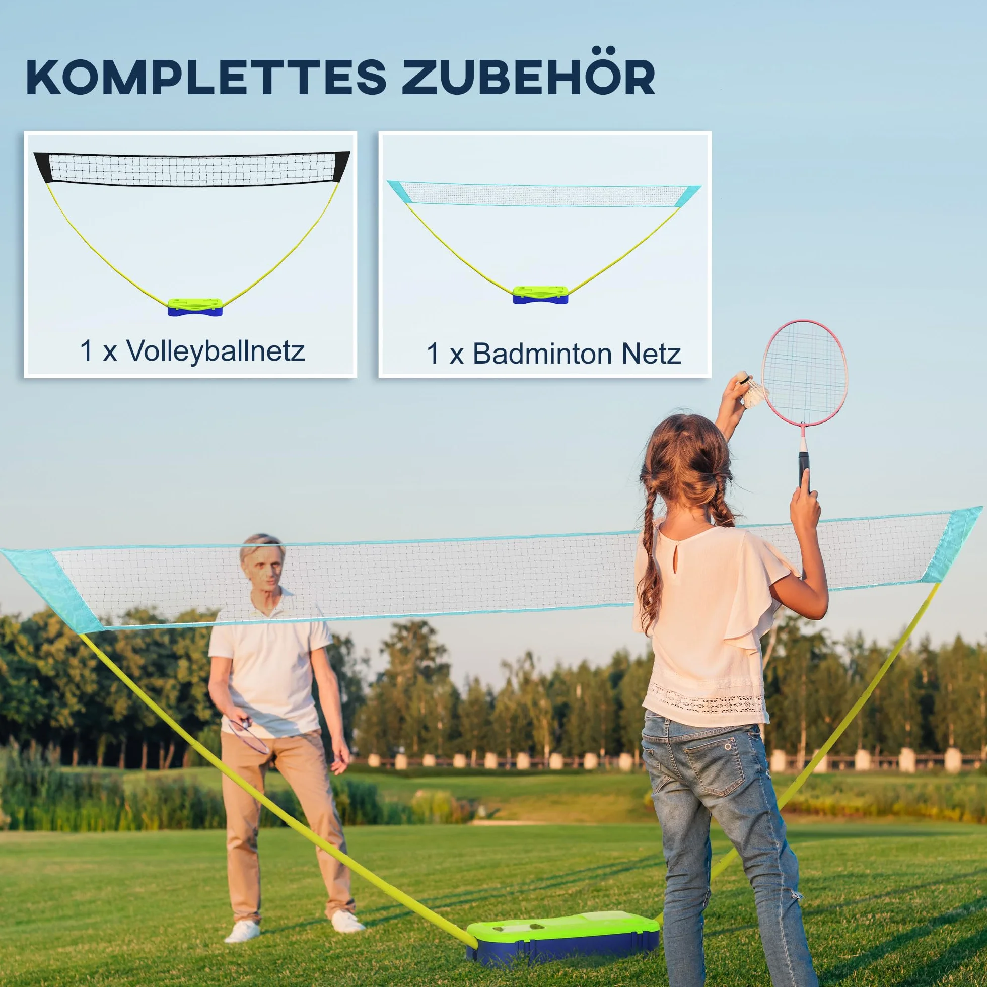 SPORTNOW Zestaw do badmintona 2 w 1, siatka regulowana ze stojakami, torba do noszenia