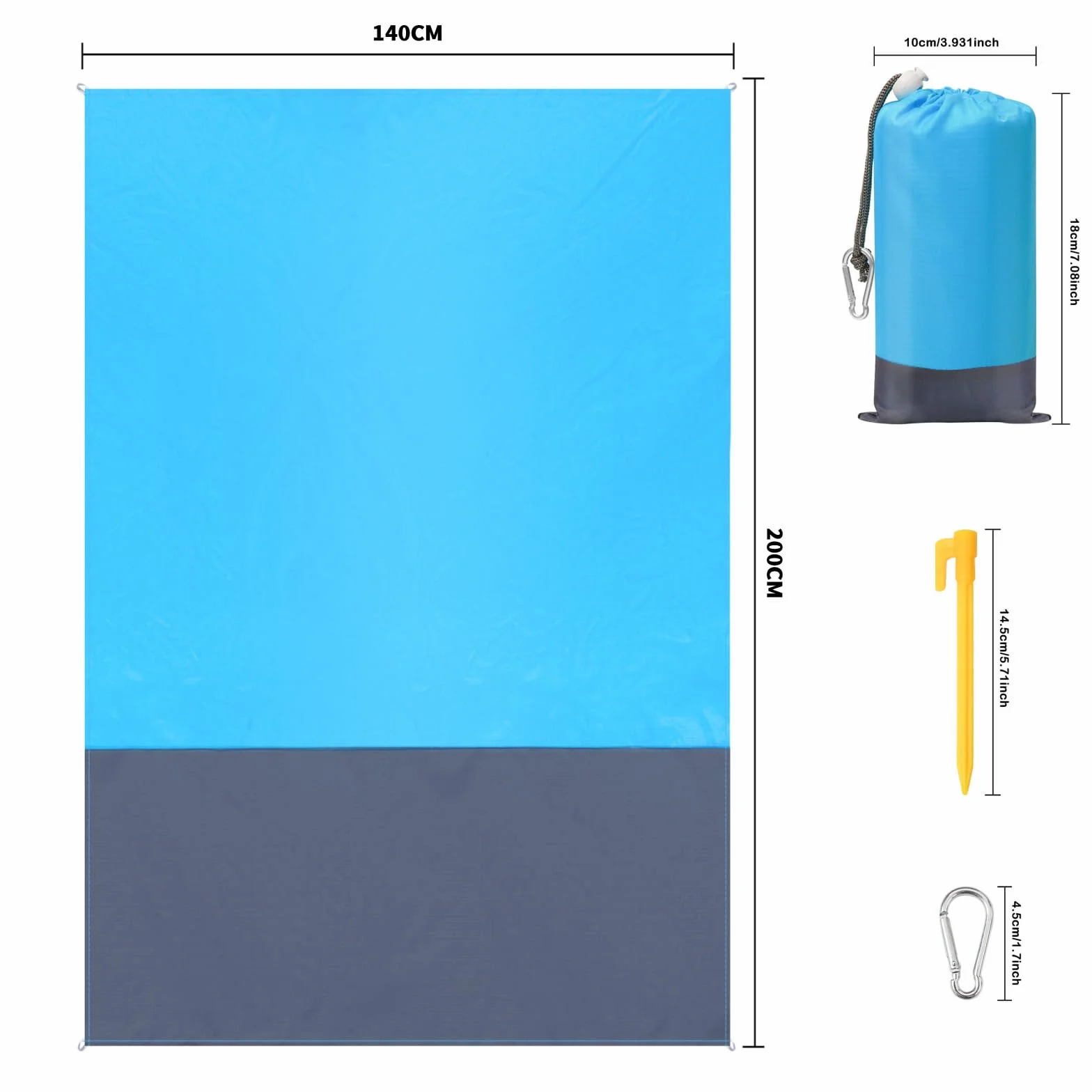 Gigmeta Wodoodporny dywanik plażowy, 200 x 140 cm, koc plażowy, wodoodporny koc piknikowy, do podróży, wędrówek, na kemping, wakacje itp.
