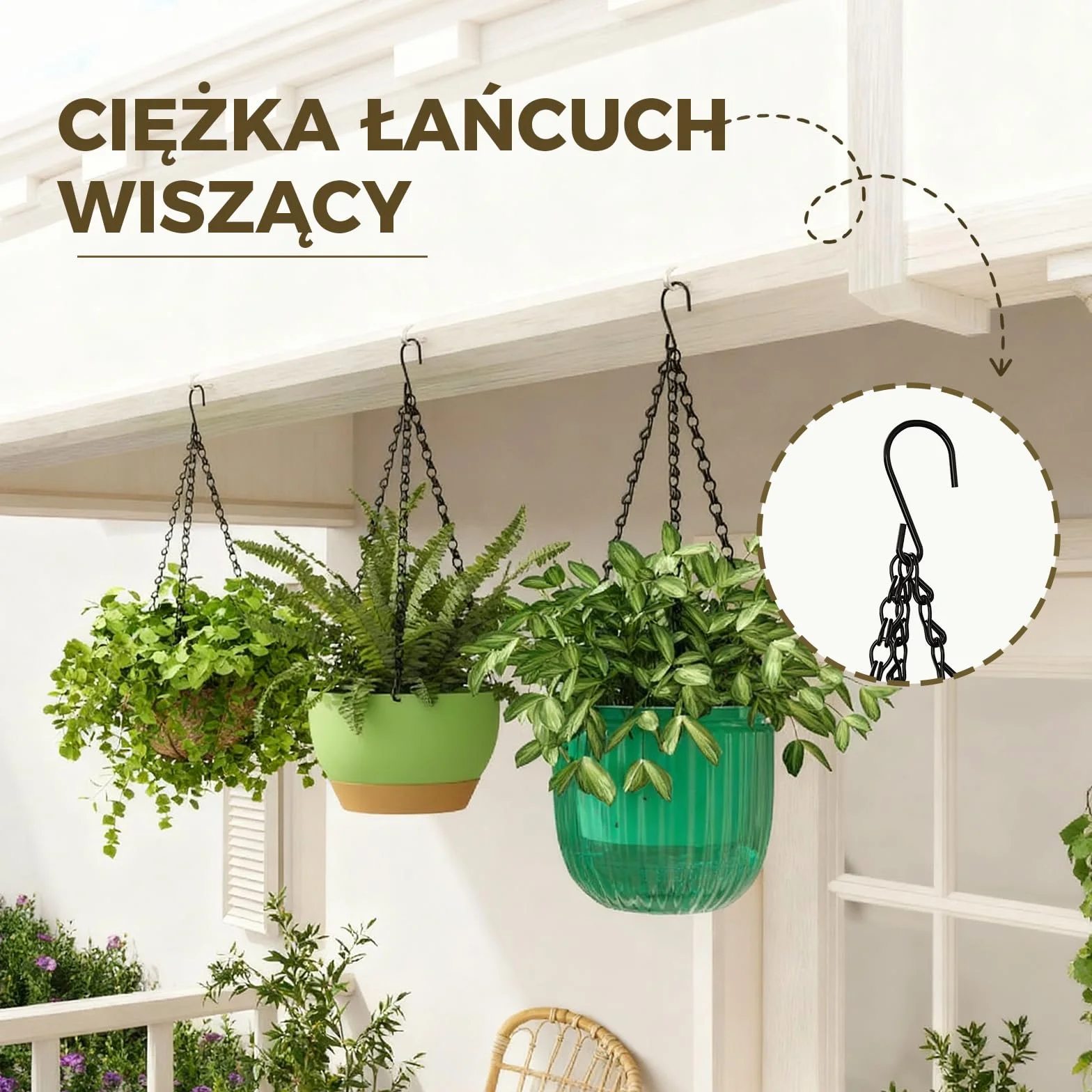 Bamworld 12 Szt. Wieszaków 35 cm Czarne Łańcuchy z Hakami Sufitowymi do Karmników, Donic i Dzwonków Wietrznych na Zewnątrz i Wnętrz