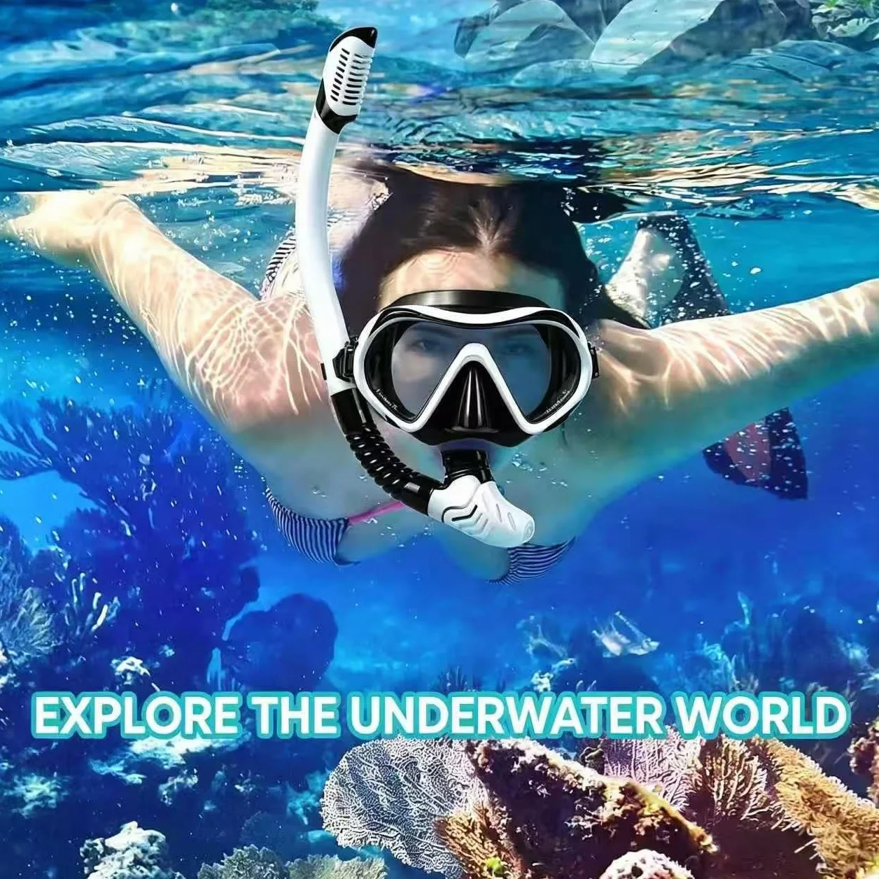 Zestaw do Snorkelingu Dla Dorosłych, Maska Panoramiczna 180° Hartowane Szkło, Rura Snorkelingu Sucha Hermetyczna