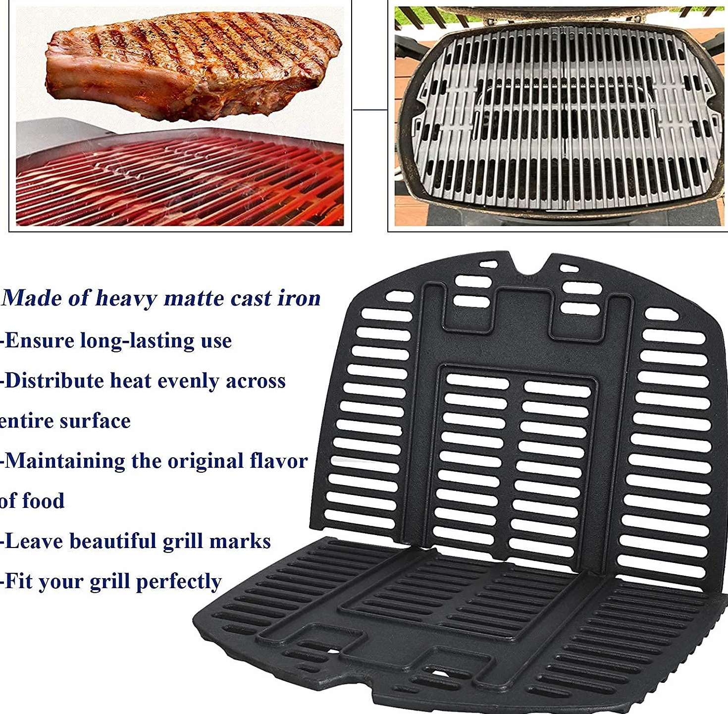 GFTIME 27,3 x 38,8 cm 7645 żeliwne ruszt do gotowania Weber Q200, Q220, Q2000, Q2400 Series grill gazowy, części do grilla, zamienniki do Weber 7645.