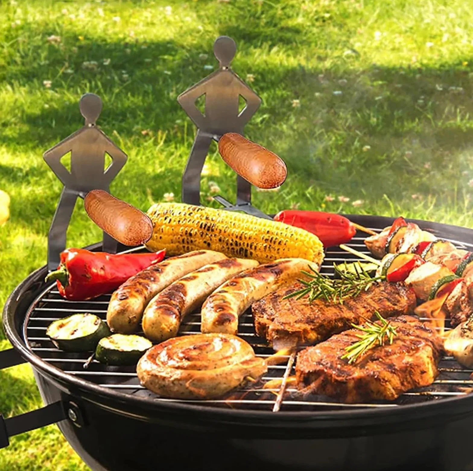 Zabawne hot dogi stojak, 3 szt. uchwyt na kiełbasę ze stali nierdzewnej do grillowania, akcesoria do grilla na świeżym powietrzu, widelec do grilla