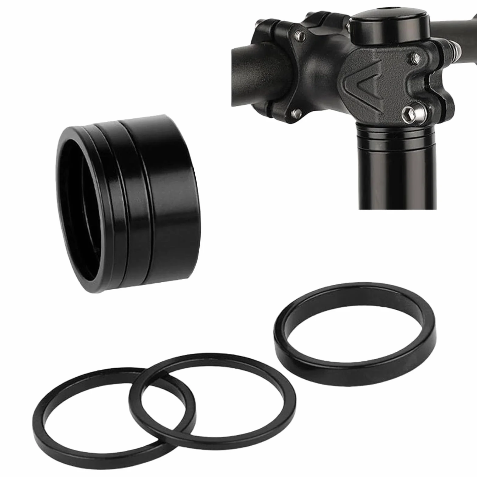 Dreamil Zestaw dystansowy na kierownicę rowerową, 5 sztuk, 2 mm/3 mm/5 mm/10 mm, zestaw słuchawkowy Spacer do rowerów górskich, wyścigowych, 28,6 mm