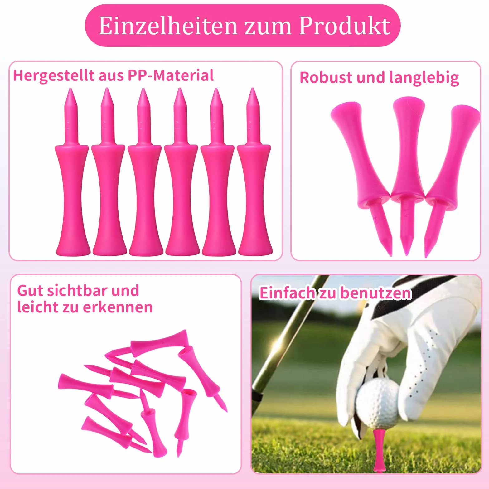 Koszulki golfowe z tworzywa sztucznego 57 mm, różowe, wytrzymałe, nietłukące się do ćwiczeń