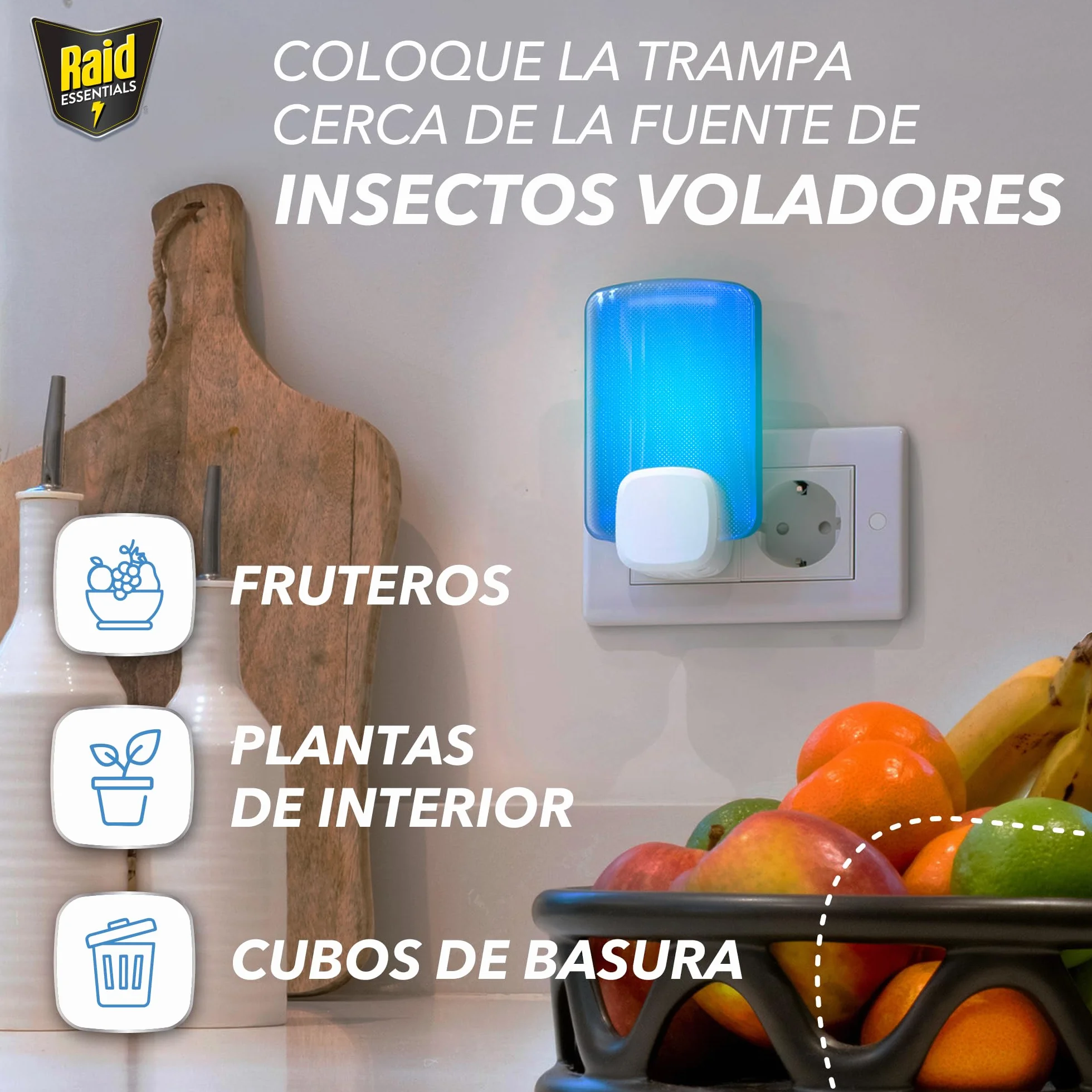 Raid Essentials 2 x zamiennik pułapki LED przeciw muchom, muchom owocowym i molom, bez środka owadobójczego, ochrona 24/7 przed latającymi owadami, do użytku w pomieszczeniach, 2 sztuki