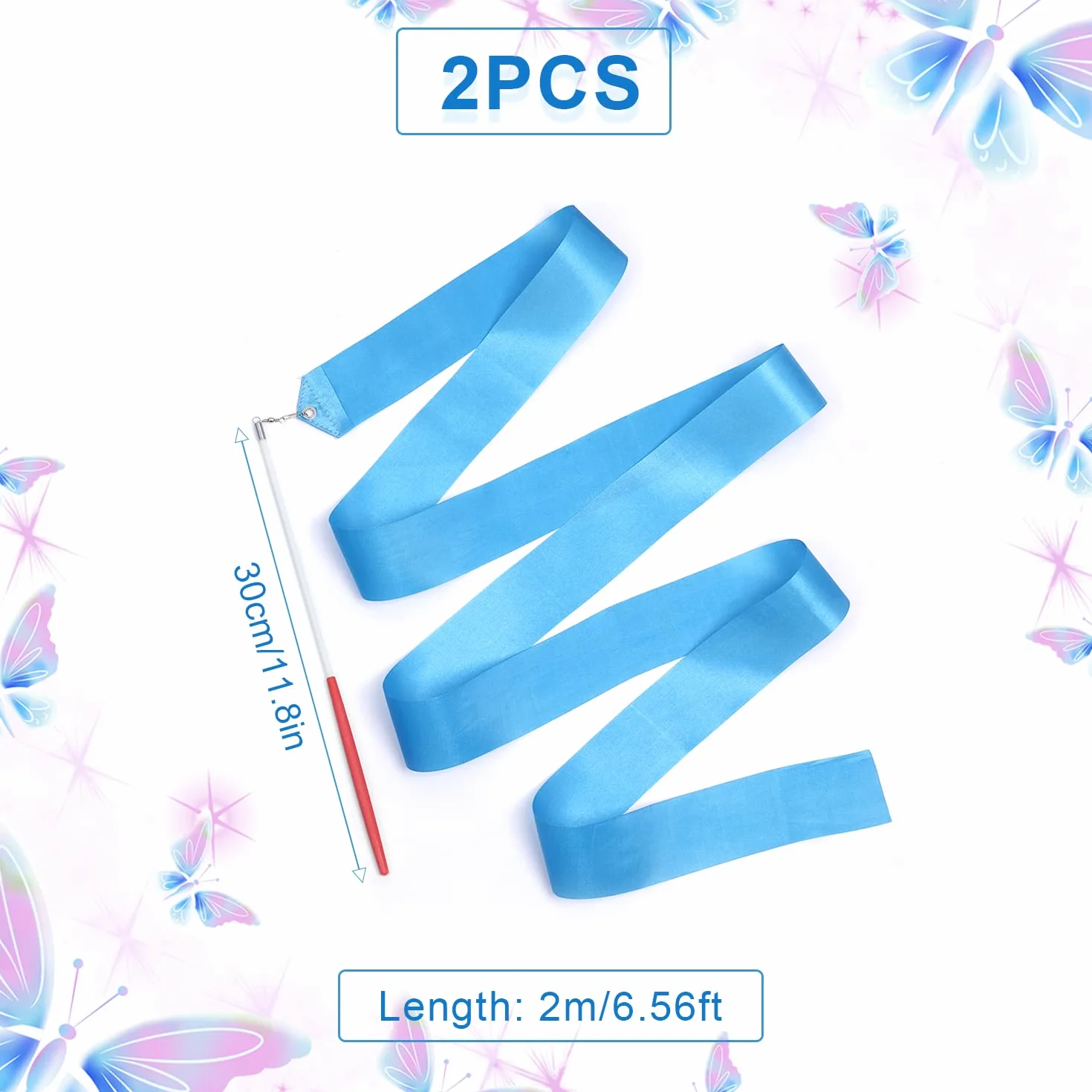 2 szt. Taneczne Wstazki Baletowe, 2m Dance Ribbons Wstazka Gimnastyczna Tecza Dance Ribbons dla Dzieci Taniec Artystyczny Trening Impreza, z Rózdzka Tancerki Wstazki