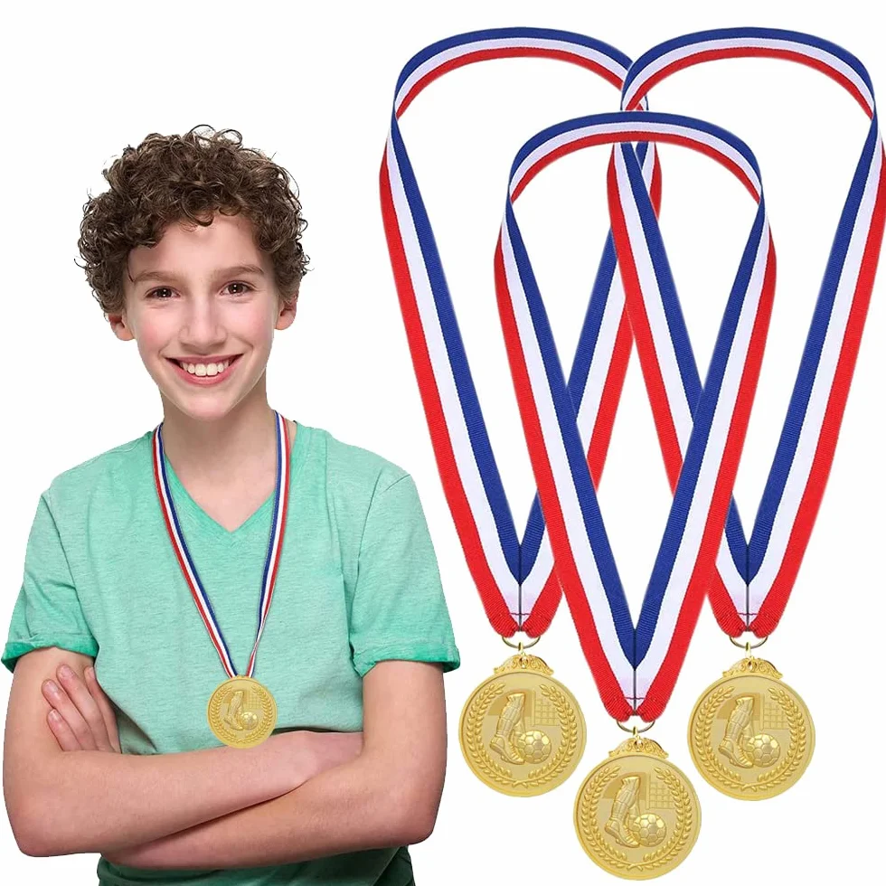 Medale olimpijskie złote 6 sztuk metalowe piłkarskie