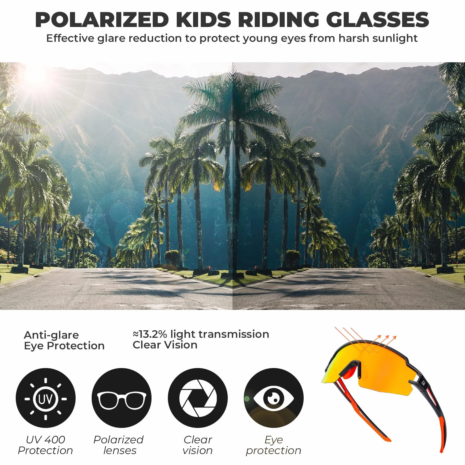 ROCKBROS Okulary Rowerowe Dla Dzieci, Polaryzacyjne Przeciwsłoneczne UV400 TR90