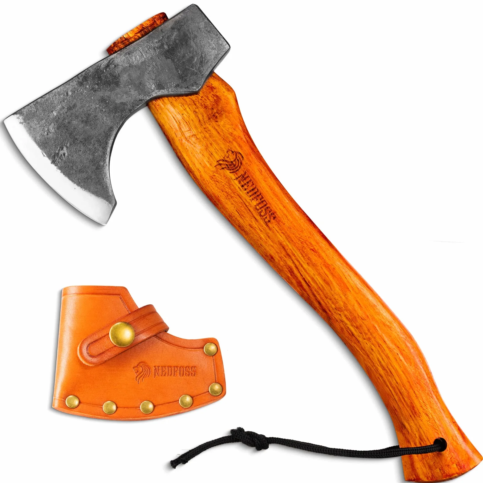 NedFoss Hippo Siekiera do rozłupywania drewna, stal węglowa, survivalowa, z pochwą, ostry topór Bushcraft 780 g, uniwersalna, siekiera Wikingów na kemping i do prac ogrodowych, 33 cm