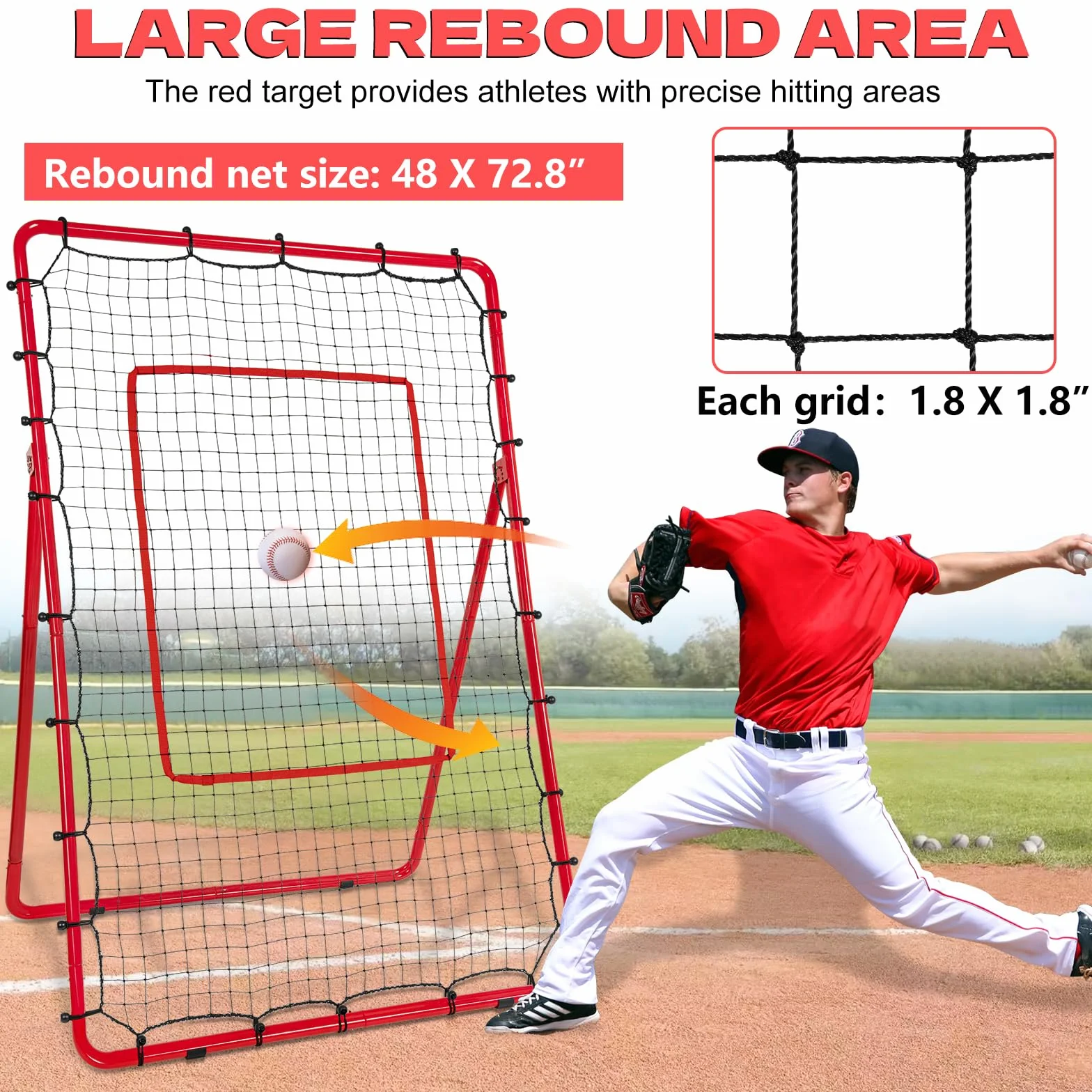 AKOZLIN Baseball Softball Siatkówka Lacrosse Rebound Bounce Back Net 5 kątów regulowana 15 x 100 cm z siatką odbijającą strefę uderzenia, gniazdo baseballowe z torbą do przenoszenia