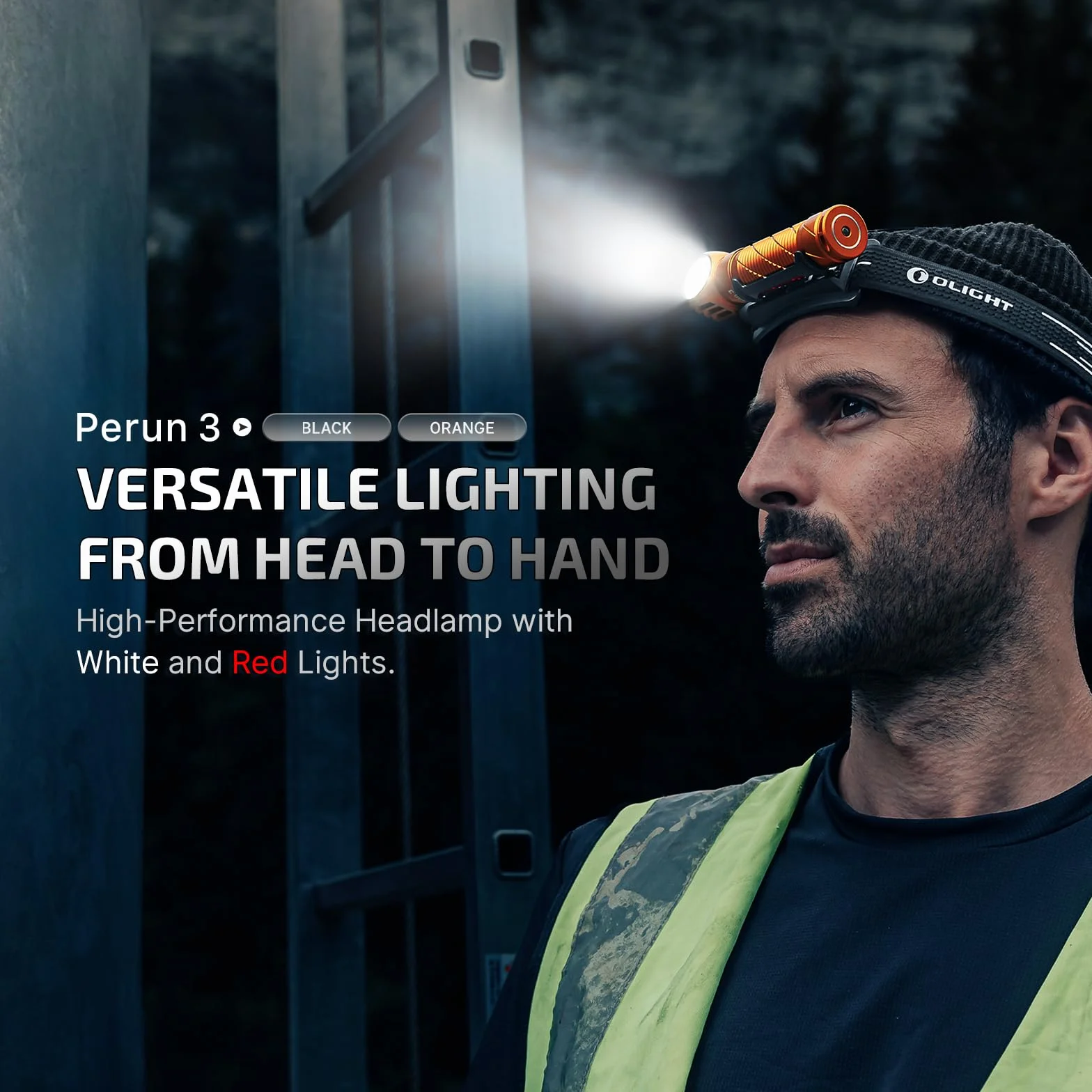 OLIGHT Perun 3 Ładowalna latarka czołowa LED, superjasna latarka czołowa 3000 lumenów z 7 trybami oświetlenia, czujnikiem, czerwonym na głowę