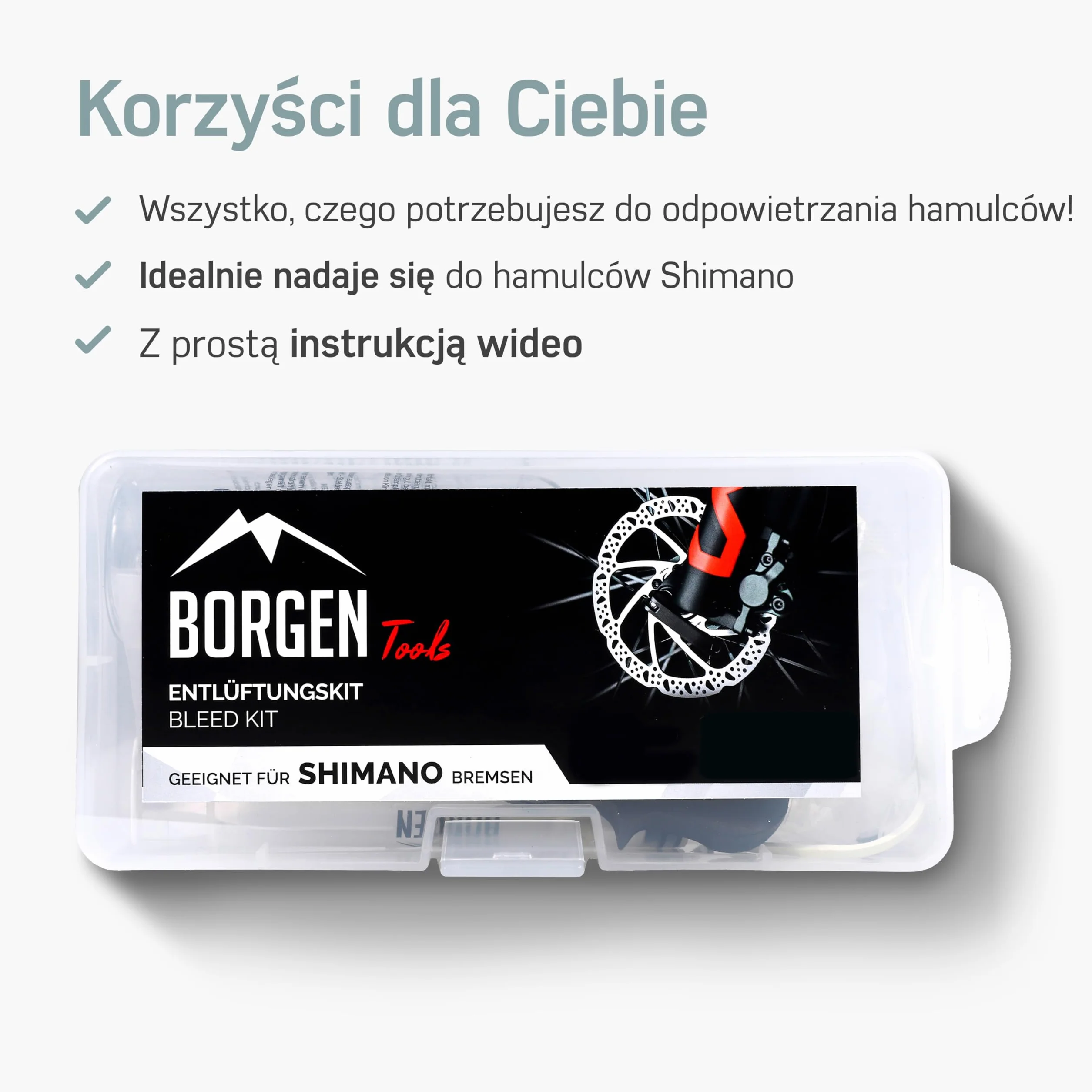 Borgen Zestaw do odpowietrzania Shimano do hydraulicznych hamulców tarczowych, zestaw serwisowy do hamulców tarczowych, zestaw do odpowietrzania z instrukcją krok po kroku, w tym olej hydrauliczny do hamulców tarczowych