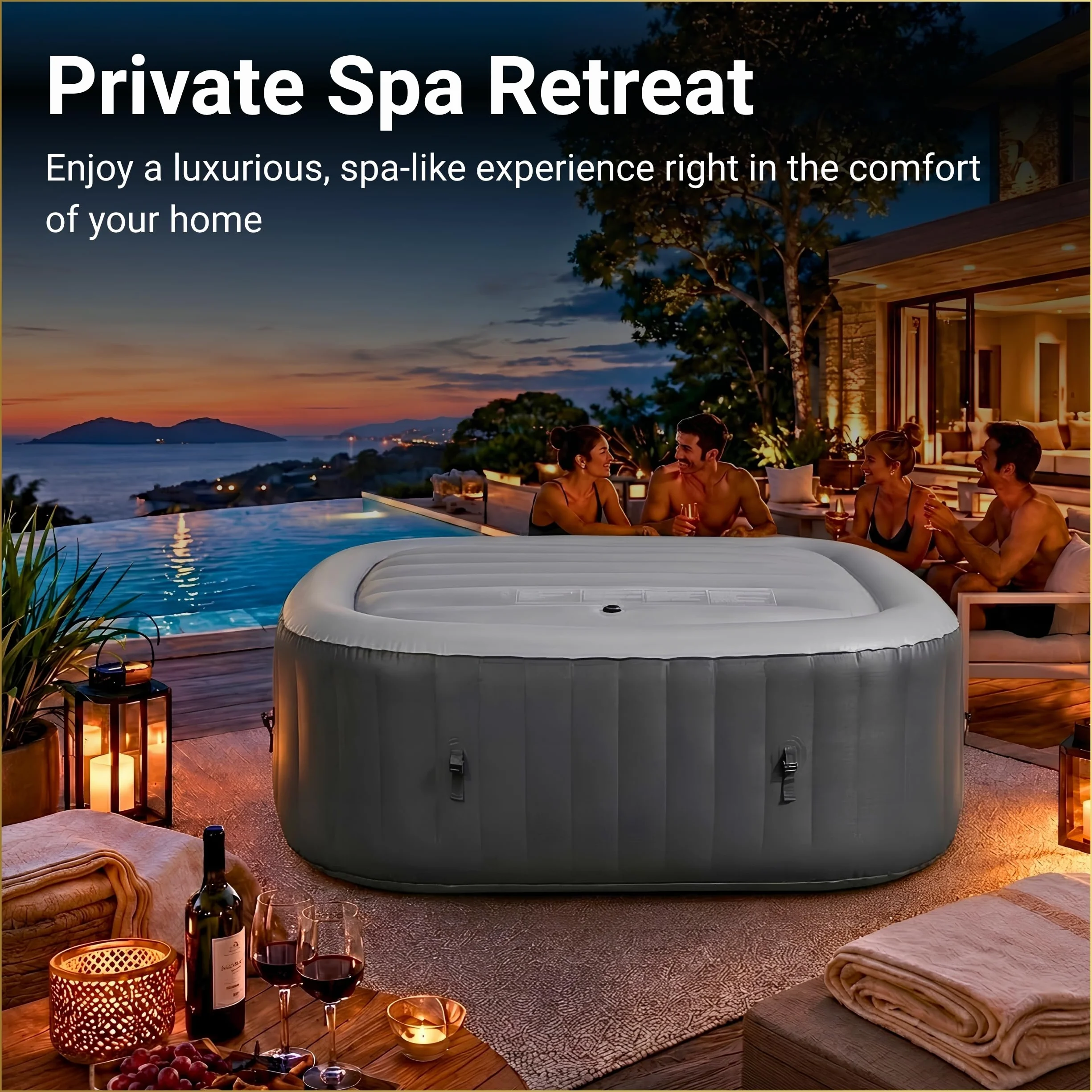 Energooszczędna nadmuchiwana pokrywa, osłona przeciwdeszczowa, izolacja cieplna, kwadratowy pęcherz, pasuje do wszystkich kwadratowych jacuzzi do 145 cm, kolor szary