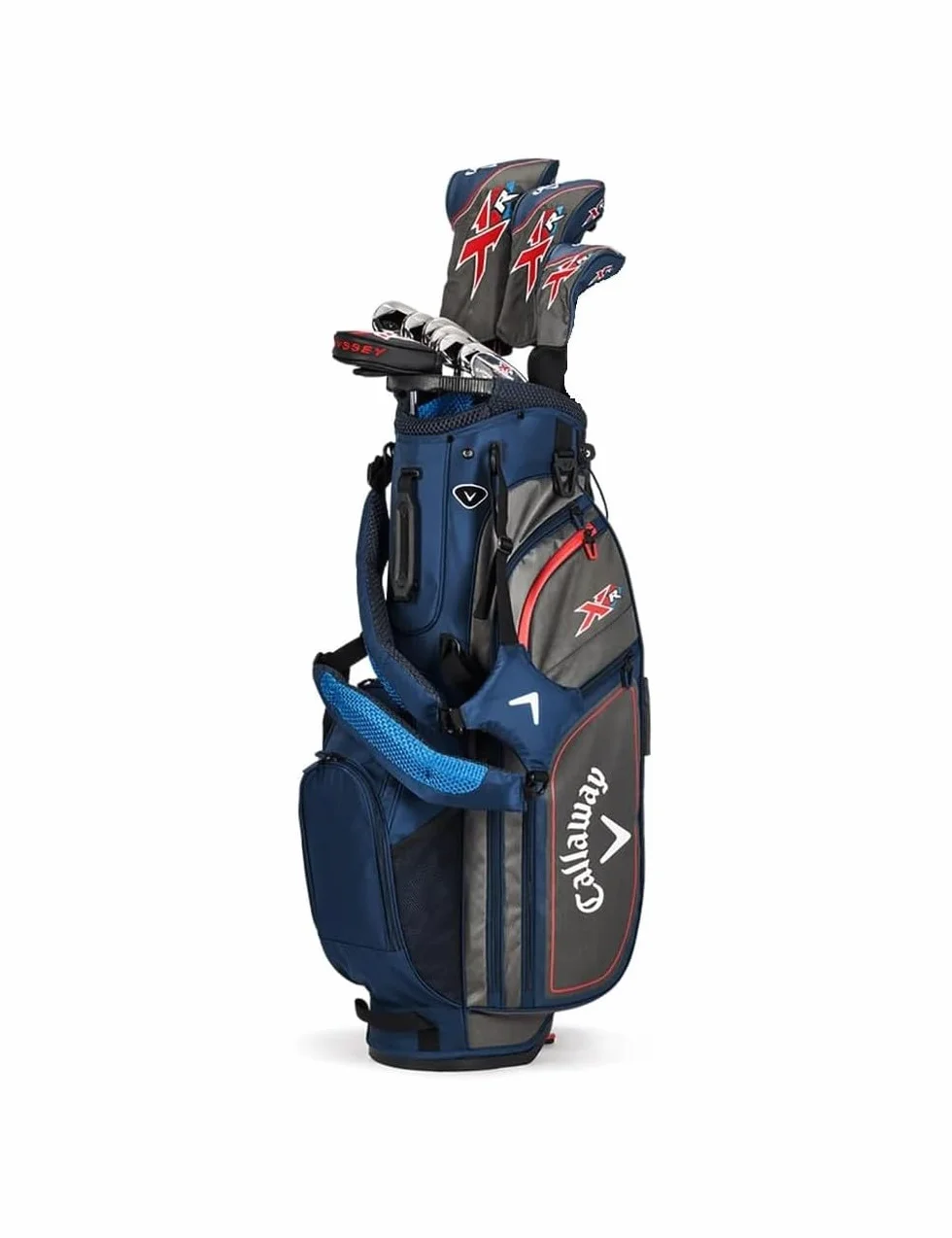 Callaway Golf XR 13-częściowy męski kompletny zestaw prawa ręka regularny stalowy niebieski czerwony