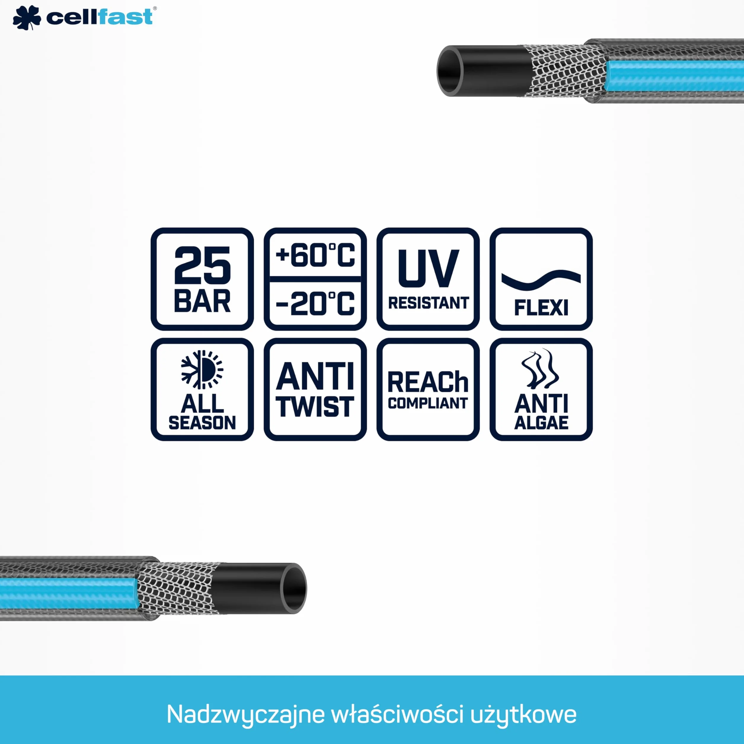 Cellfast Wąż Ogrodowy Smart Pro ATS - 4-Warstwowy - Wytrzymały - 1/2" 50 m - Nawadnianie Ogrodu