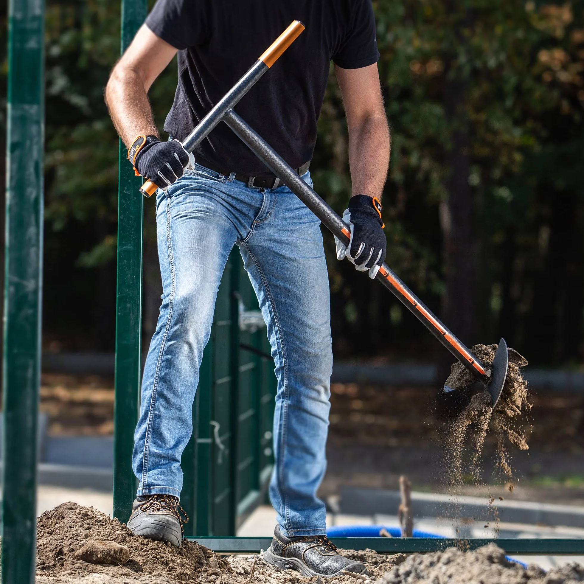 KADAX Świder ziemny ręczny 200 mm, metalowy z uchwytem poprzecznym, spiralny do ogrodu, do słupków, pali, roślin i cebulek, szybsze wiercenie stabilnych otworów