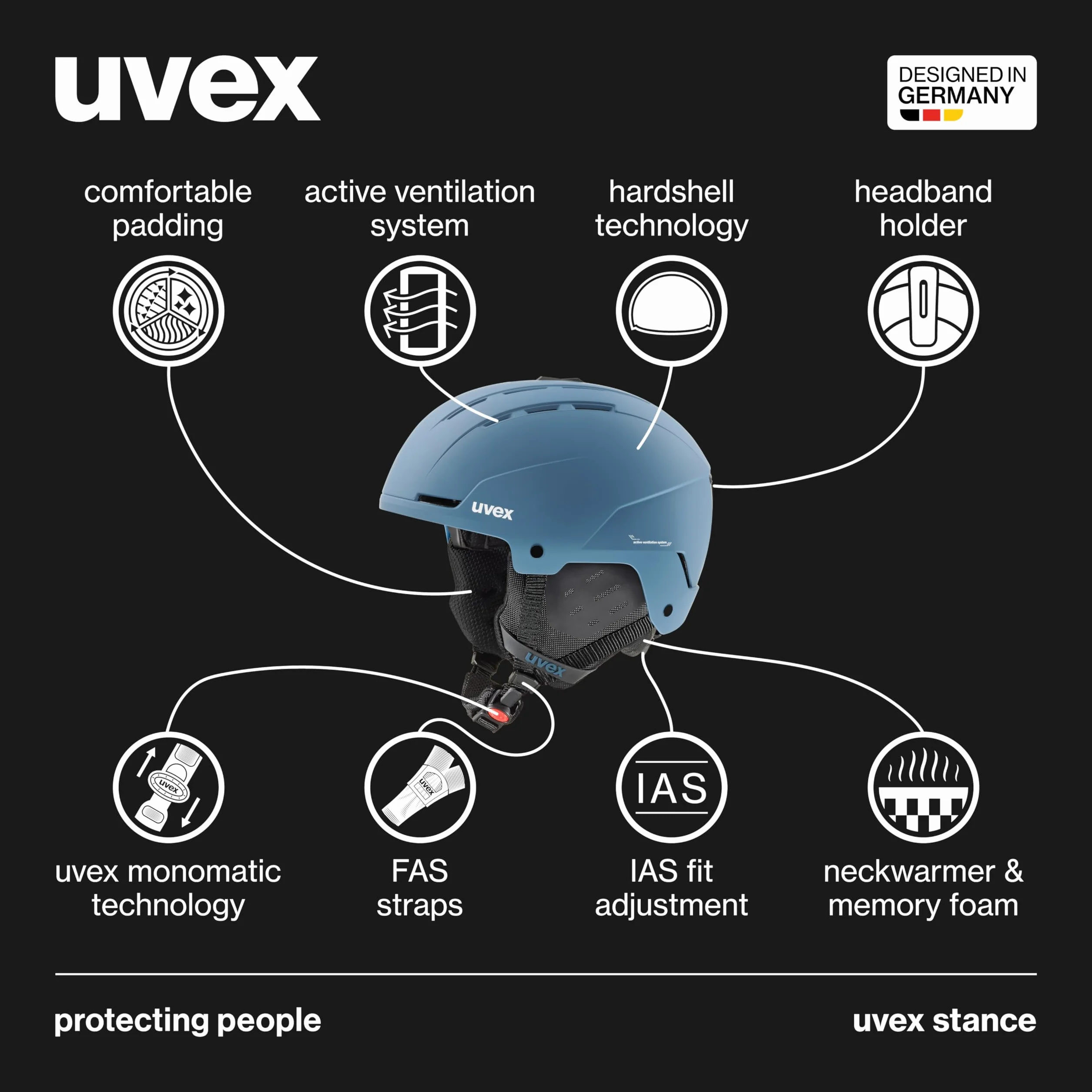 uvex stance, Kask narciarski unisex-dorosły, stone blue matt, 54-58 cm