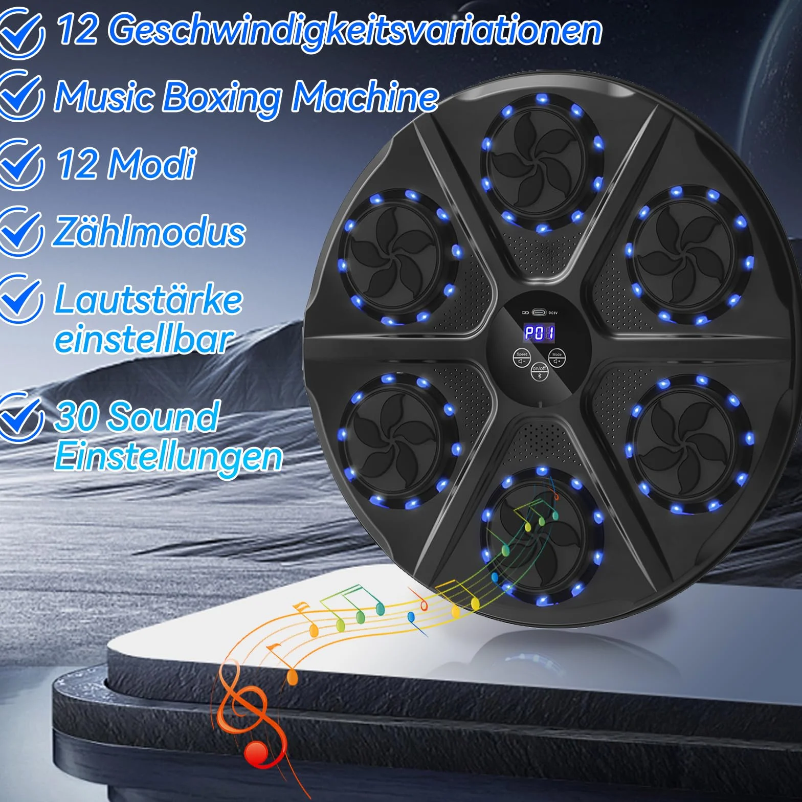Music Boxing Machine Smart Muzyczna maszyna bokserska na ścianę Bluetooth 9 funkcji 18 prędkości