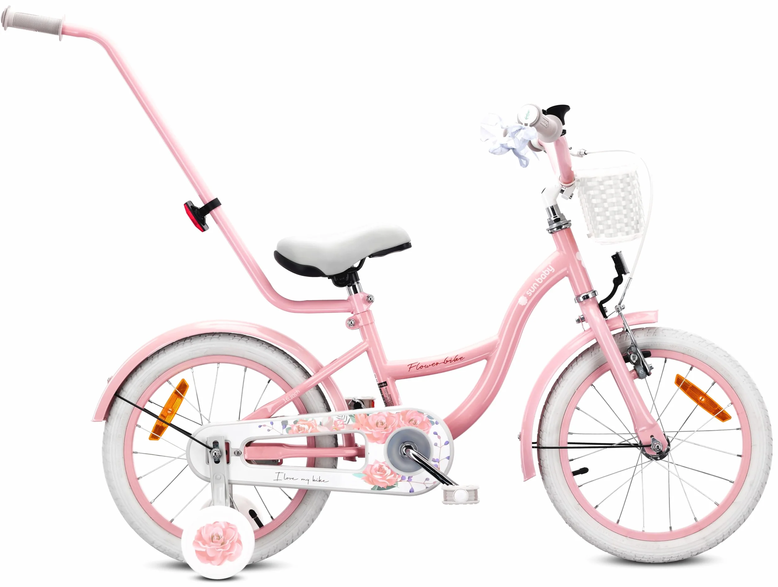 FLOWER BIKE Rower dziewczęcy 14 cali 16 cali z pchaczem i kołami treningowymi