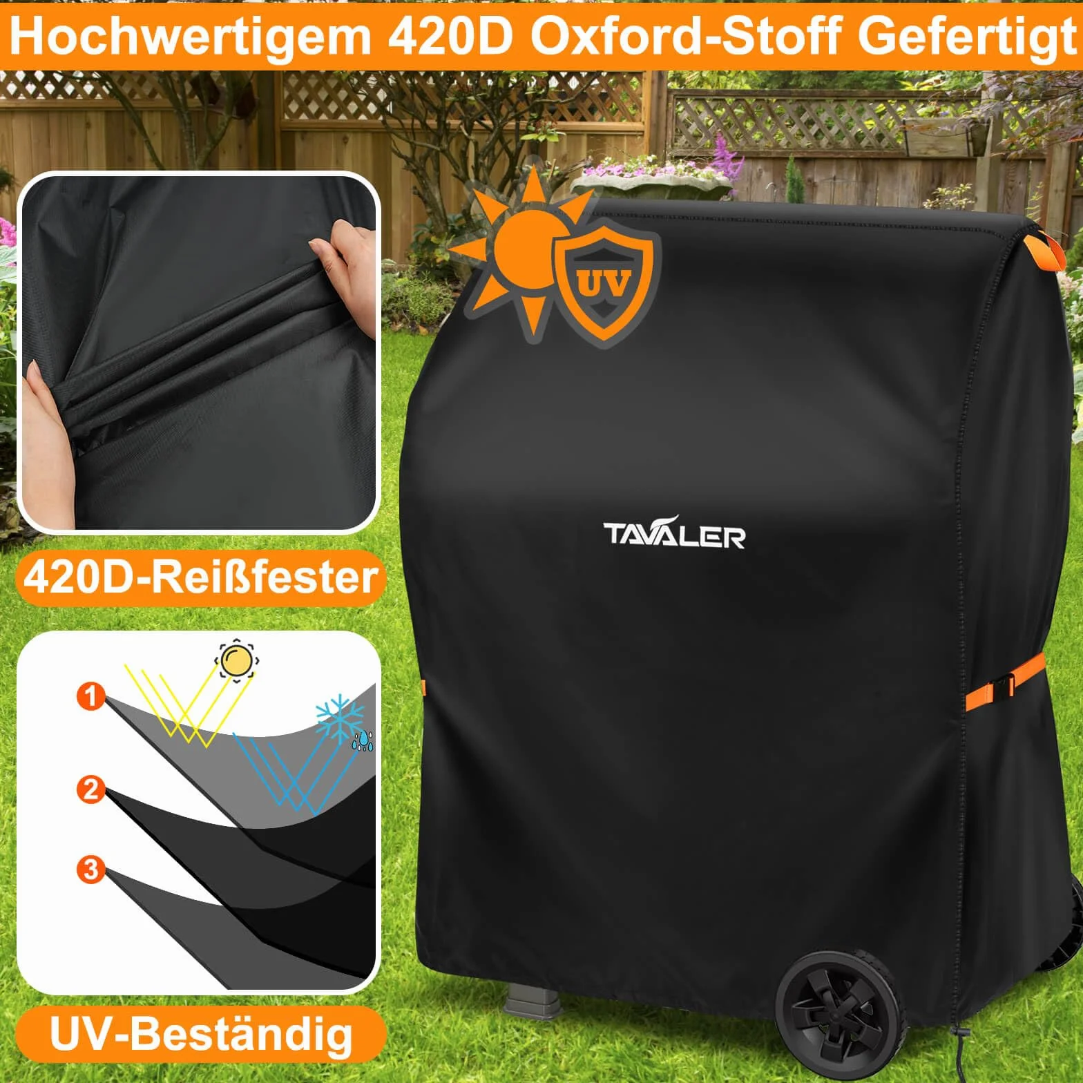 Tavaler Pokrowiec na grilla, odporny na warunki atmosferyczne, 90 x 70 x 110 cm, tkanina Oxford 420D, pokrowiec na grill gazowy, pokrowiec ochronny do grilla Weber, Enders, Char Broil