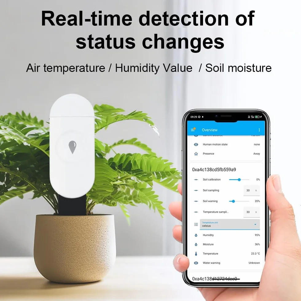 Inteligentny czujnik wilgotności gleby Haozee, wymaga koncentratora Zigbee, higrometru/termometru do sadzenia w ogrodzie, kompatybilny z Home Assistant Zigbee2mqtt