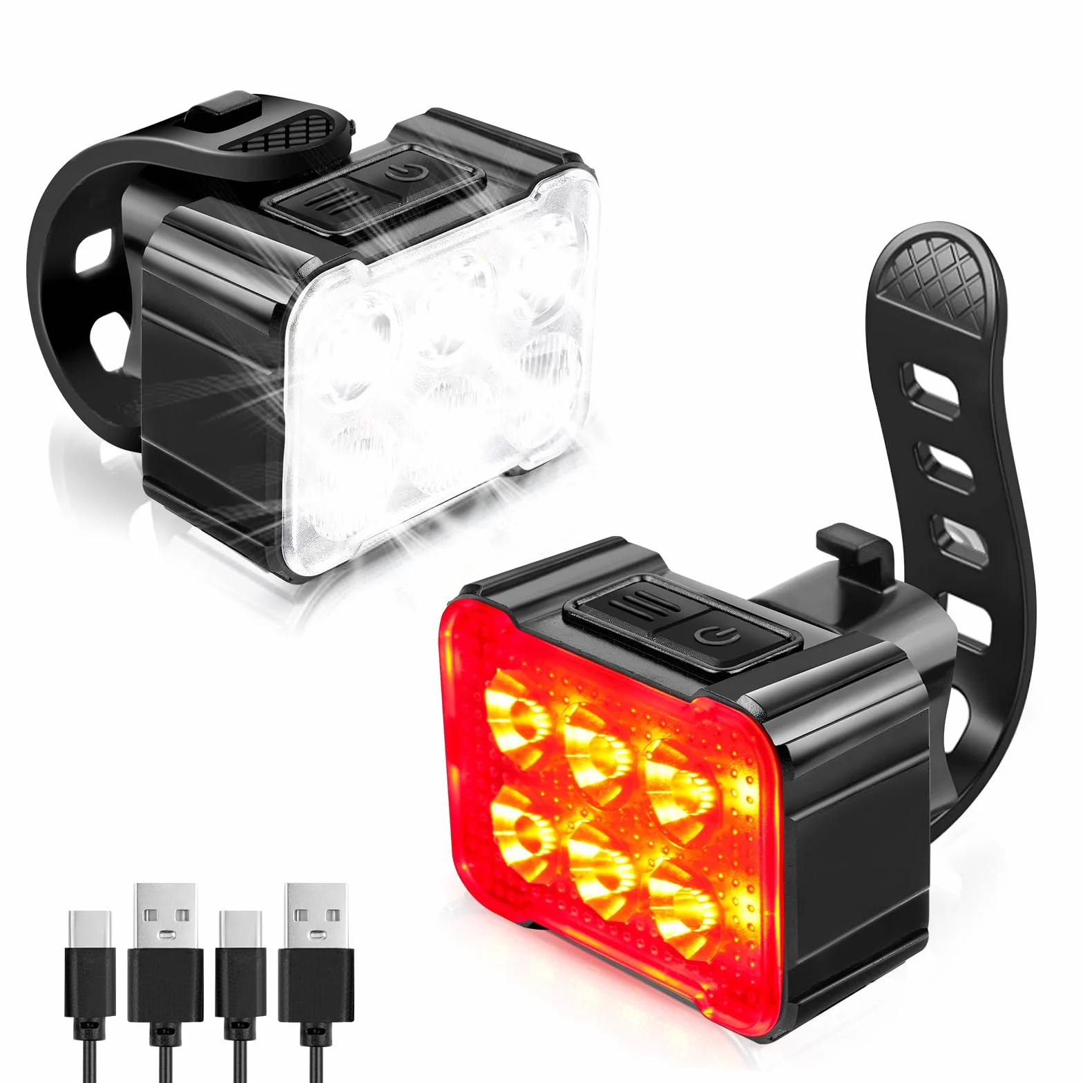 Ainiv Bike Lights Front and Rear, Wodoodporne LED Bike Light, Ultra Slim USB Rechargeable Bike Lights, Zestaw świateł rowerowych do jazdy na rowerze, MTB, rower hybrydowy, jazda nocna
