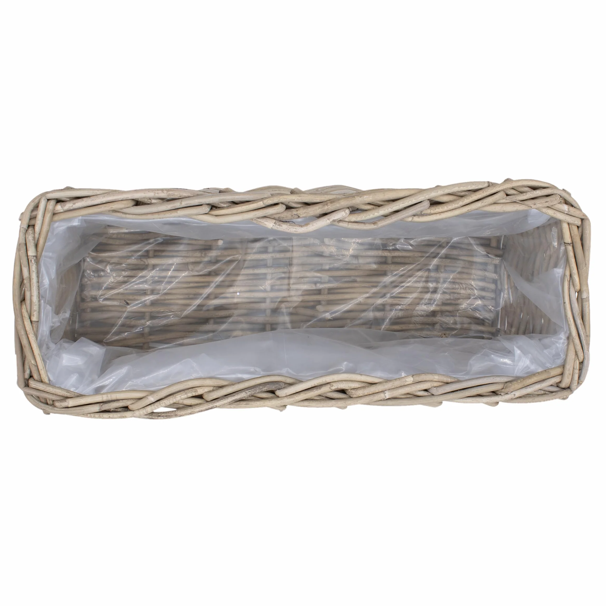 Spetebo Wiklinowa skrzynka na rośliny, kolor naturalny - 60 cm/prostokątna - rattanowy kosz na kwiaty z folią - ogrodowa dekoracja koszyk pleciony doniczka na rośliny doniczka na kwiaty