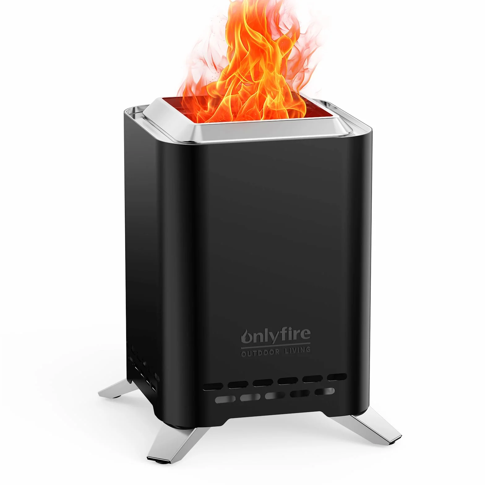 onlyfire Kwadratowe palenisko stołowe, bezdymne palenisko z uchwytem na garnek i torbą do przenoszenia, palenie drewna i pelletu, mini przenośne palenisko na zewnątrz, kemping, tylne podwórko, stal