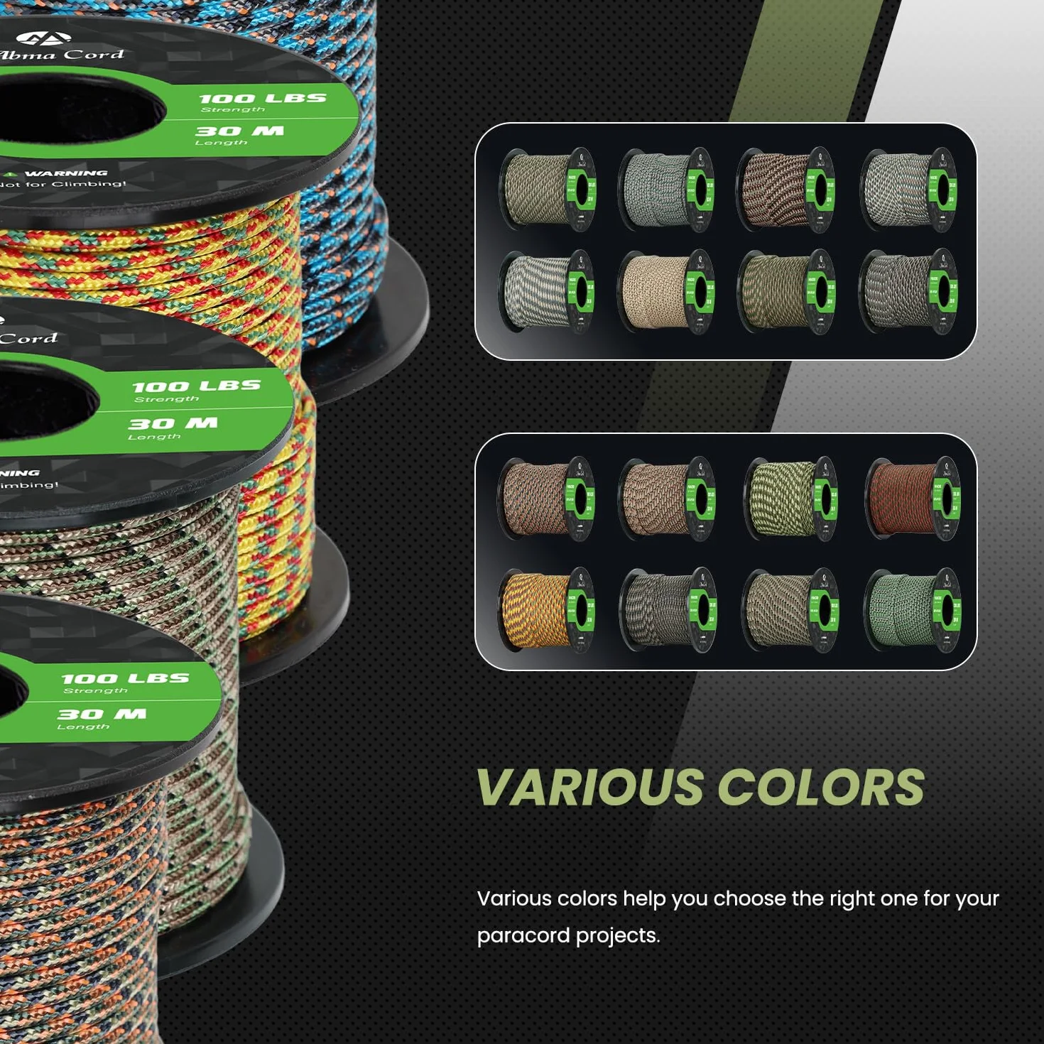 Abma Cord Paracord 2mm 15m 100% Nylonowego Sznurka 1 Strand Linka Spadochroniarska Typ I - Max. 45kg (100lbs) - Kamuflaż R